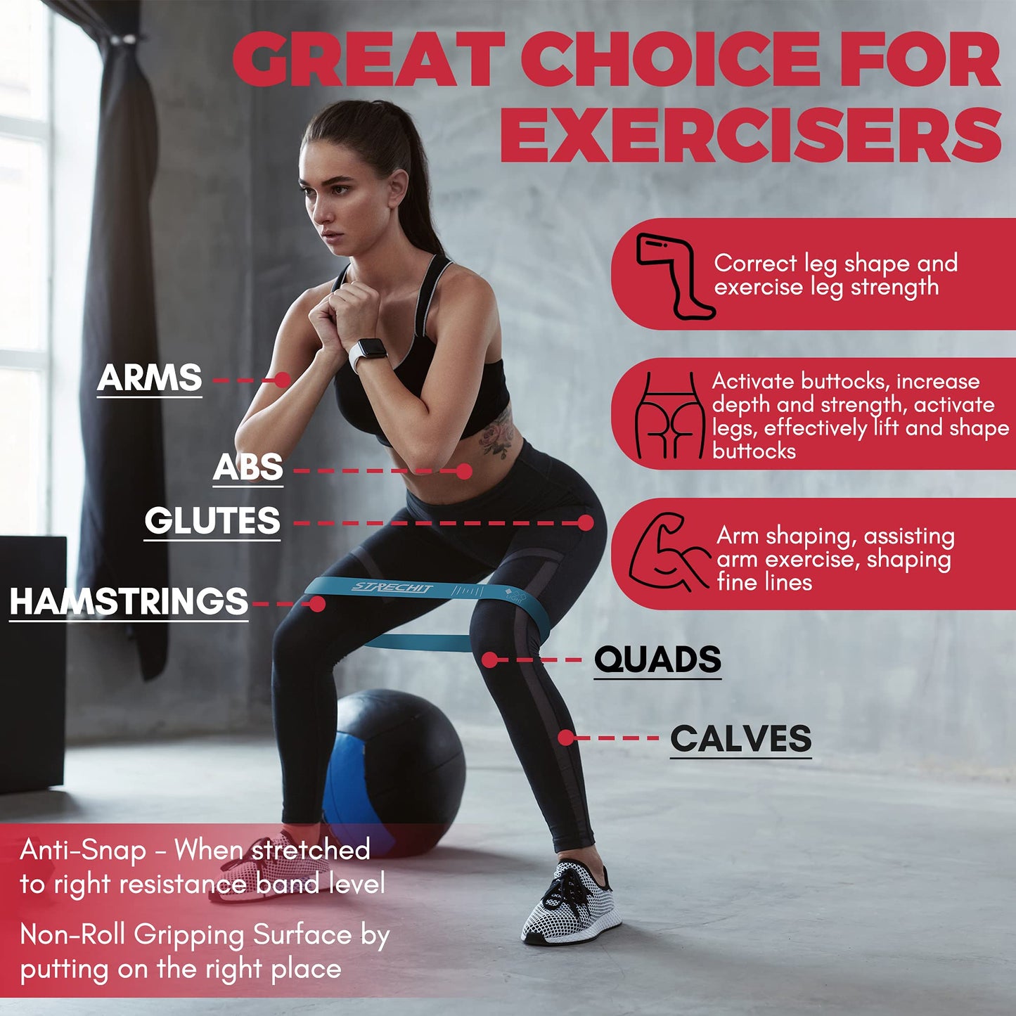 Resistance Bands for Men and Women with Different Resistance Levels for Shaping Legs & Glutes - Exercise Band for Gym, Yoga, Home Exercise, Workout with Carrying Bag & Posture Guide (5, Multi Colour)