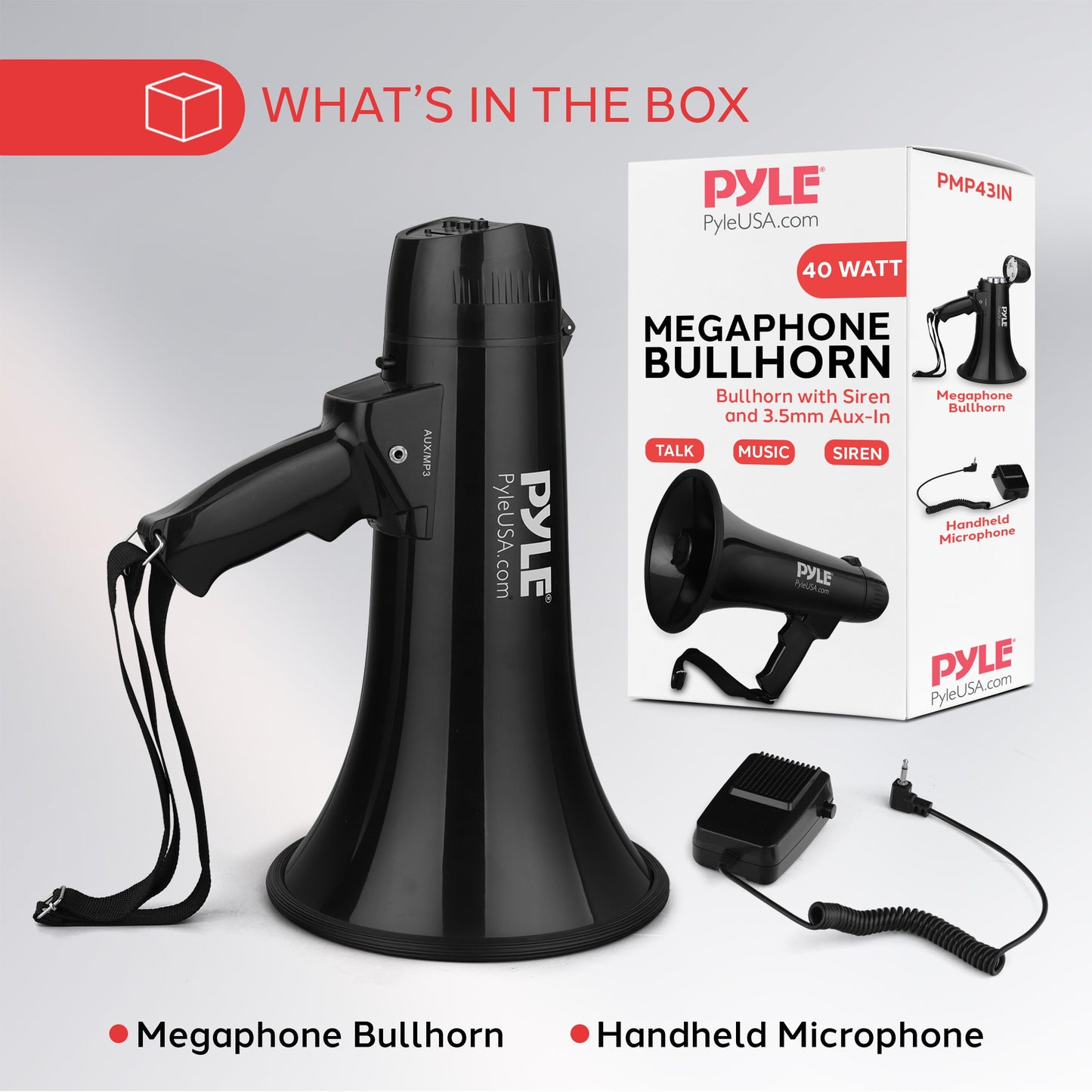 Pyle Megaphone Speaker PA Bullhorn Built-in Siren - Adjustable Volume Control & 1000 Yard Range - for Football, Soccer, Baseball, Hockey & Basketball Cheerleading Fans & Coaches or for Safety Drills
