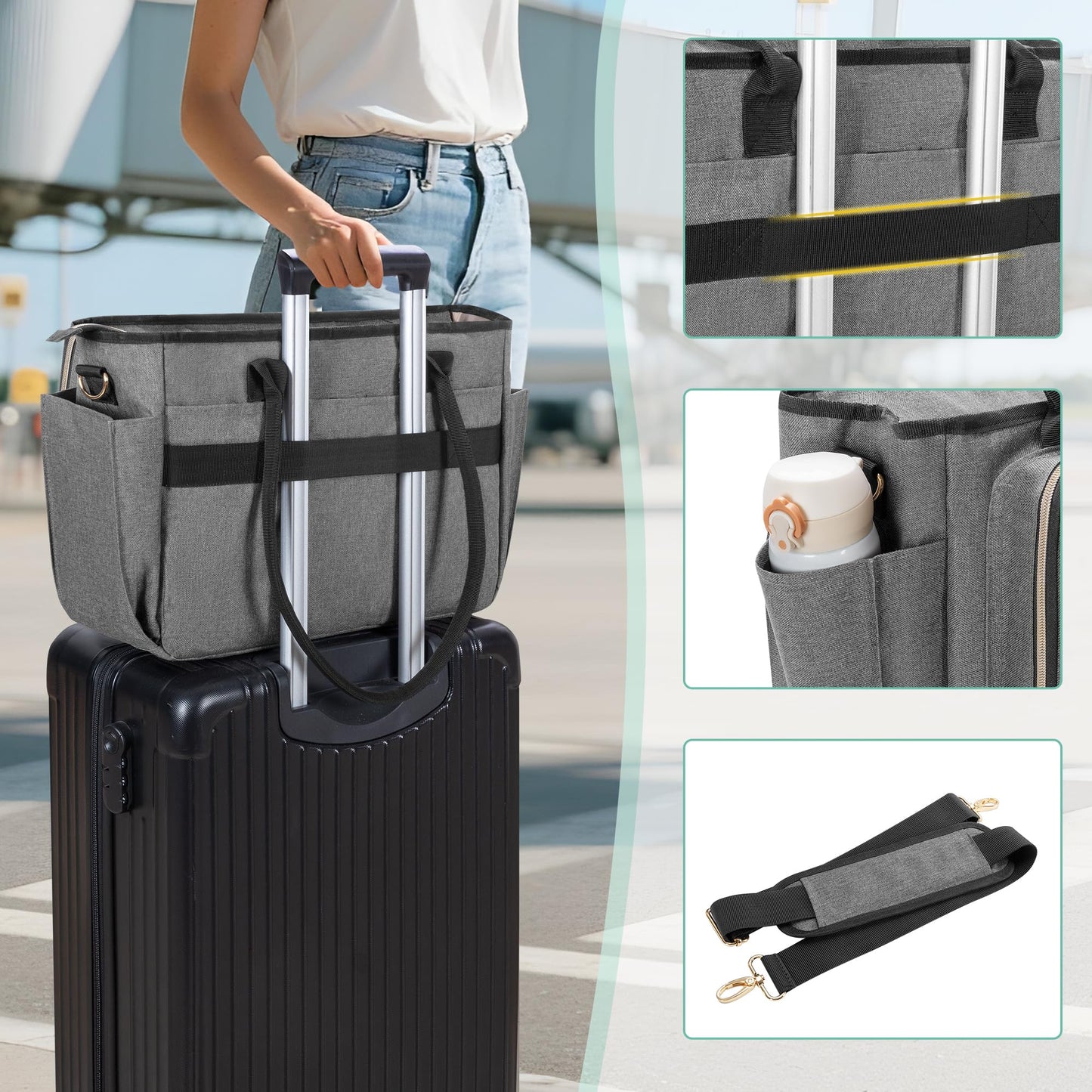 LUXJA Teacher Tote Bag with Accordion File Pocket, Teacher Bag for Women with 15.6 Inch Laptop Compartment, Gray