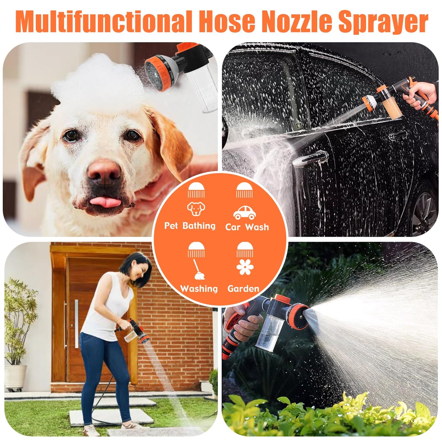 Dog Washing Hose Attachment for Pet Bathing with Black Shower Diverter, Pup Dog Wash Hose Nozzle Shampoo Sprayer for Indoor Outdoor Pet Shower, Dog Shower Attachment with Dog Brush