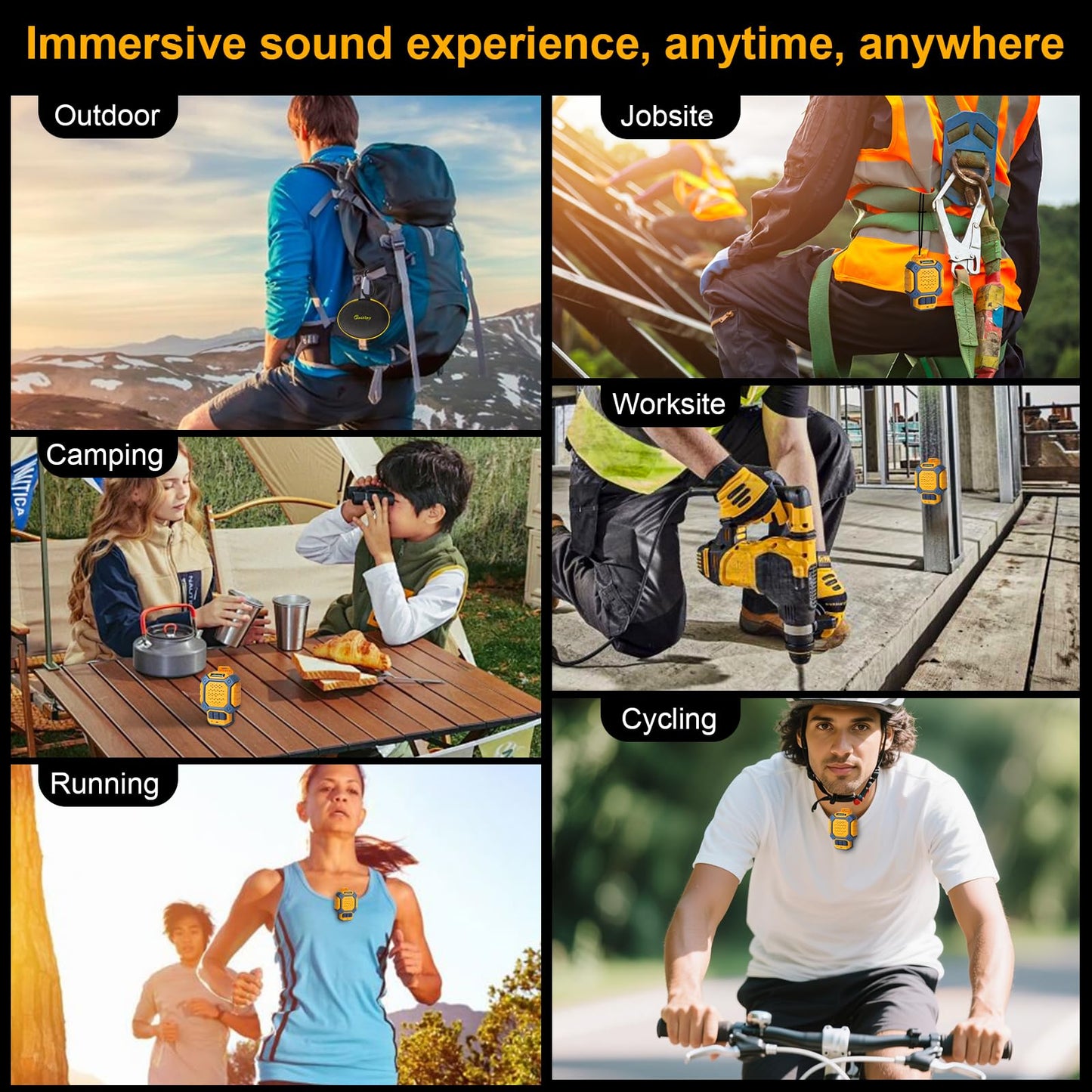 waitley Mini Wearable Bluetooth Speaker - Magnetic Clip, Clip-On & Lanyard 3-in-1, IP56 Waterproof, 12H Playtime, Built-in Mic for Outdoor, Camping, Running, Cycling, Worksite, Jobsite