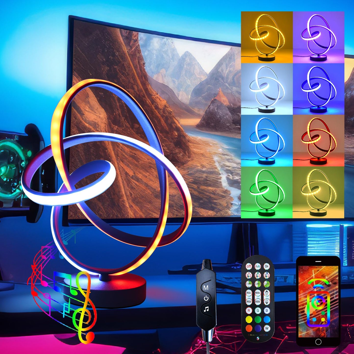 Vlaikez Black USB Modern Table Lamp, 7 Colors 10 Light Modes Spiral Design Table Lamp, Touch Dimmable Nightstand Lamp, Unique Bedside Lamp for Living Room, Bedroom, Cool Lamps