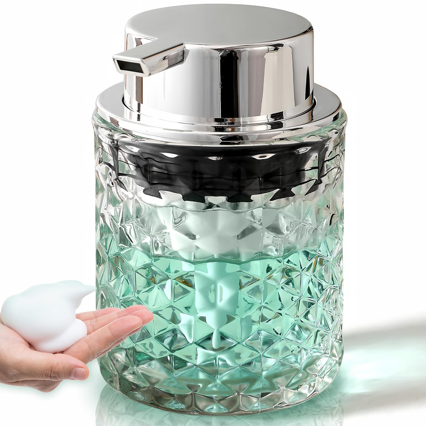 MALACHI Foaming Soap Dispenser，Foaming Hand Soap for Bathroom,Kitchen,Refillable Clear Glass Pump Bottle with Large Pump