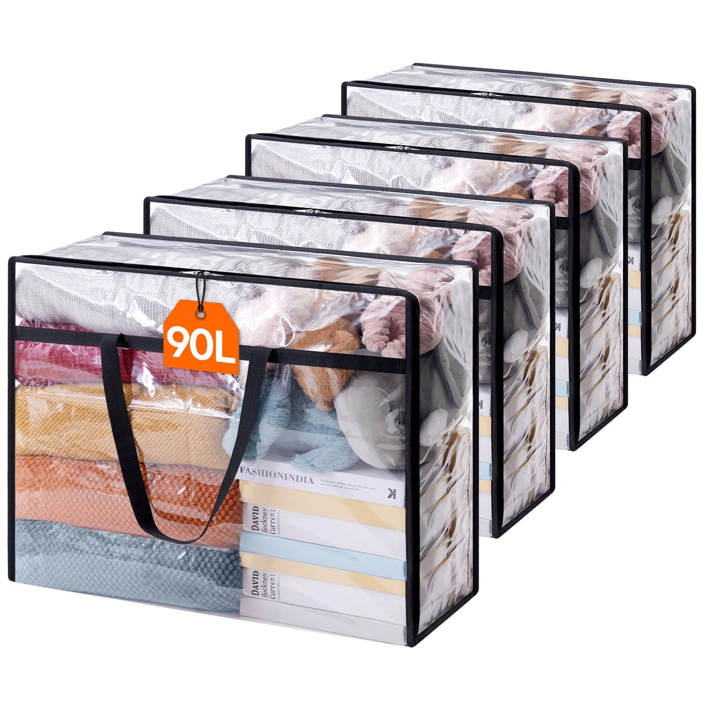 Lifewit 4 Pack Clear Clothes Storage Bags, 90L Plastic Blanket Storage Bag, Vinyl Foldable Moving Bags with Zipper，Closet Organizers and Storage Containers for Comforter, Bedding, Duvet, Pillow