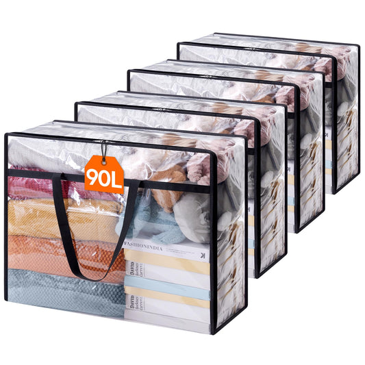 Lifewit 4 Pack Clear Clothes Storage Bags, 90L Plastic Blanket Storage Bag, Vinyl Foldable Moving Bags with Zipper，Closet Organizers and Storage Containers for Comforter, Bedding, Duvet, Pillow
