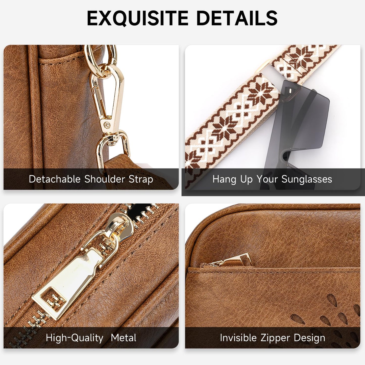 APHISON Crossbody Bags for Women Trendy,Vegan Leather Small Crossbody Purses Shoulder Handbags with Adjustable Strap Brown