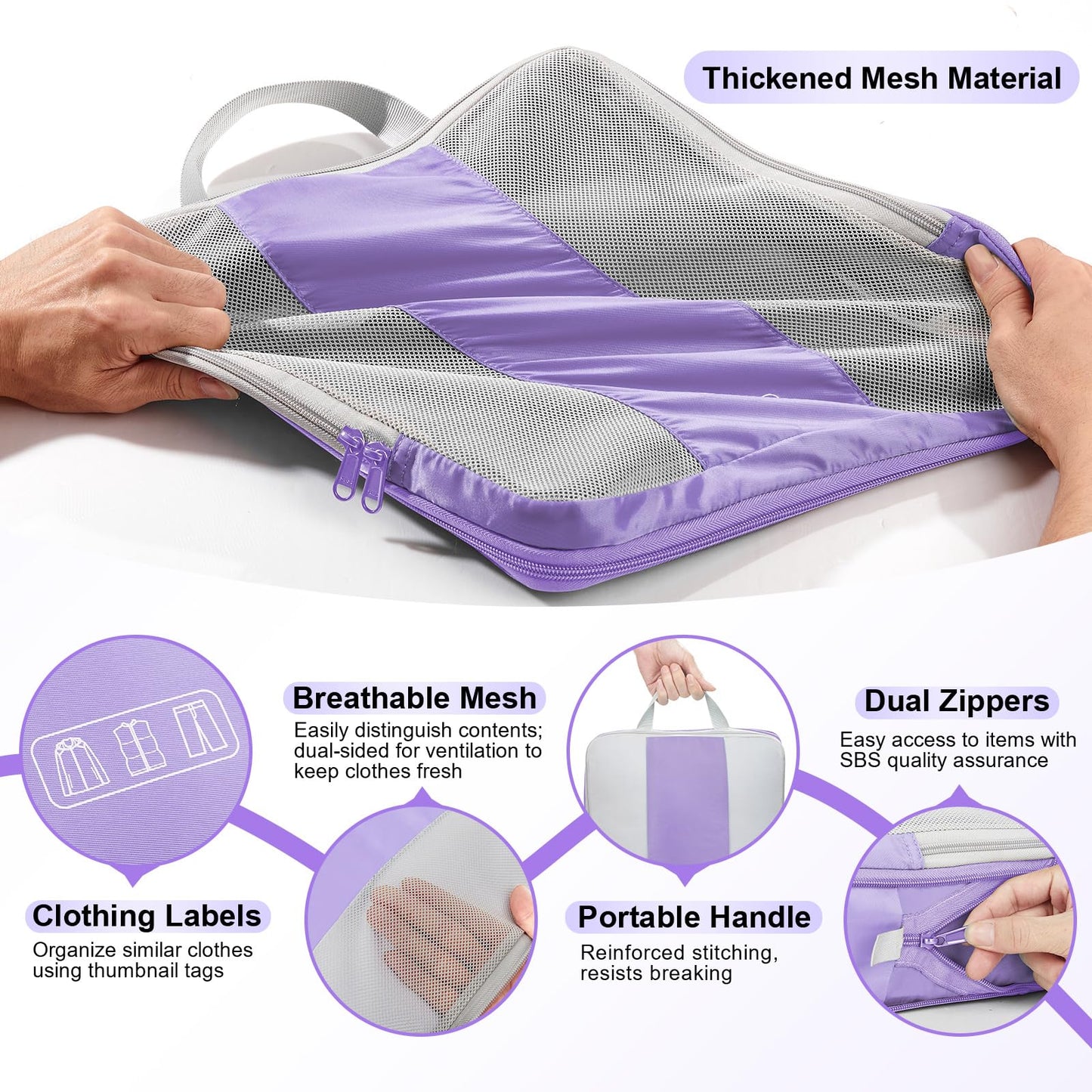 10 Set Compression Packing Cubes for Travel Essentials,Compressible Expandable Packing Cubes for Suitcase,OlarHike Luggage Organizer Bags for Travel,Handy Helper for Organizing Clothes(Light Purple)
