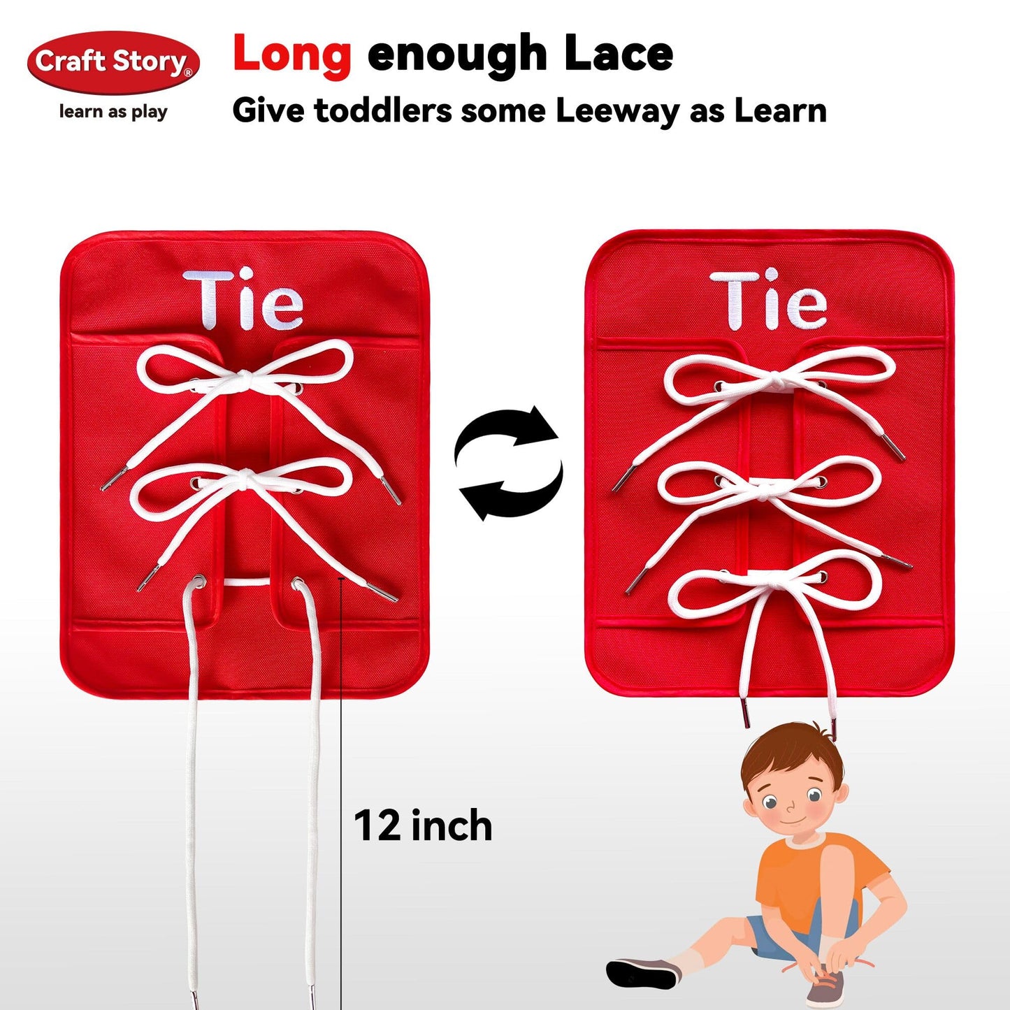 Craftstory Toddlers Montessori Busy-Board for 3 4 5 Year Basic-Life-Skills Shoe-Tying Practice for Kids, Buckle Zip String Toys Fine-Motor Skill Toys Teacher Resoures Preschool Classroom, Medium