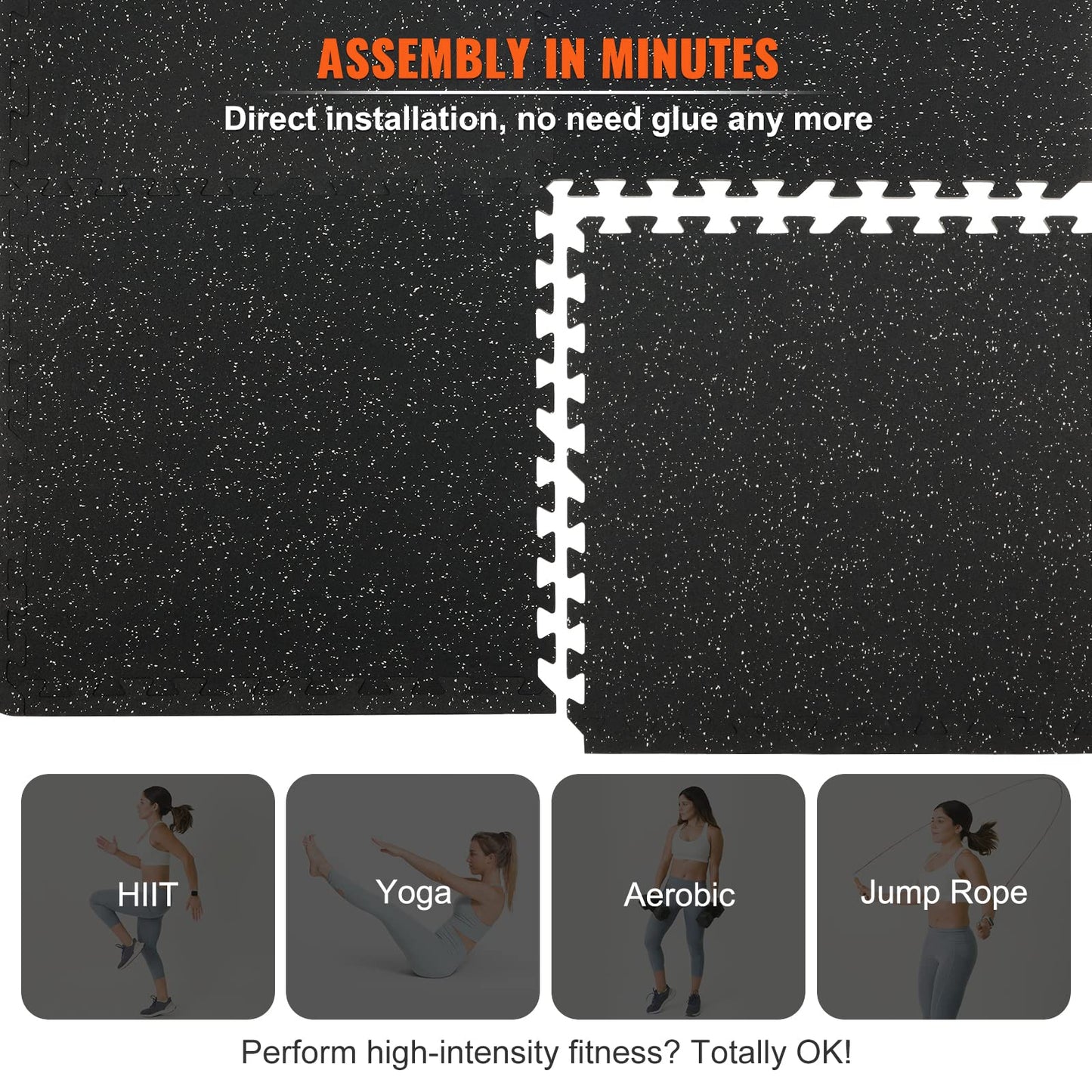 VEVOR 6PCS 0.56 inch Thick Gym Floor Mats, 25" x 25" EVA Foam & Rubber Top Interlocking Workout Floor Mats with 24 sq.ft Coverage, Waterproof Exercise Puzzle Flooring for Gym, Home, Garage, Basement