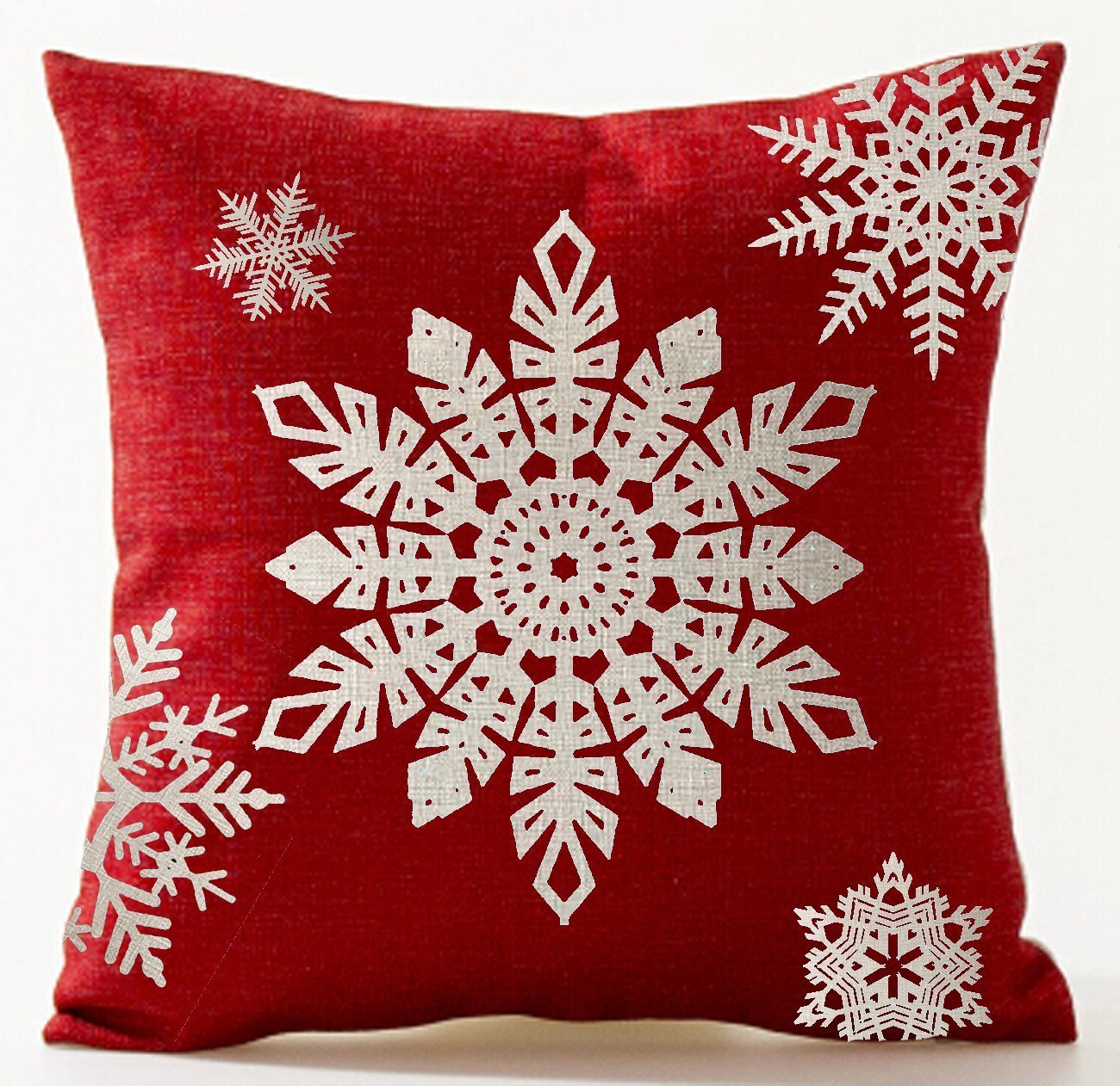Andreannie Set of 4 Throw Pillow Cover Christmas Beige Shadow Let It Snow Snowflakes Red Cotton Linen Throw Pillow Case Cushion Cover for Sofa Bed Couch Home Decor Square 18 X 18 Inches(Blood Red)