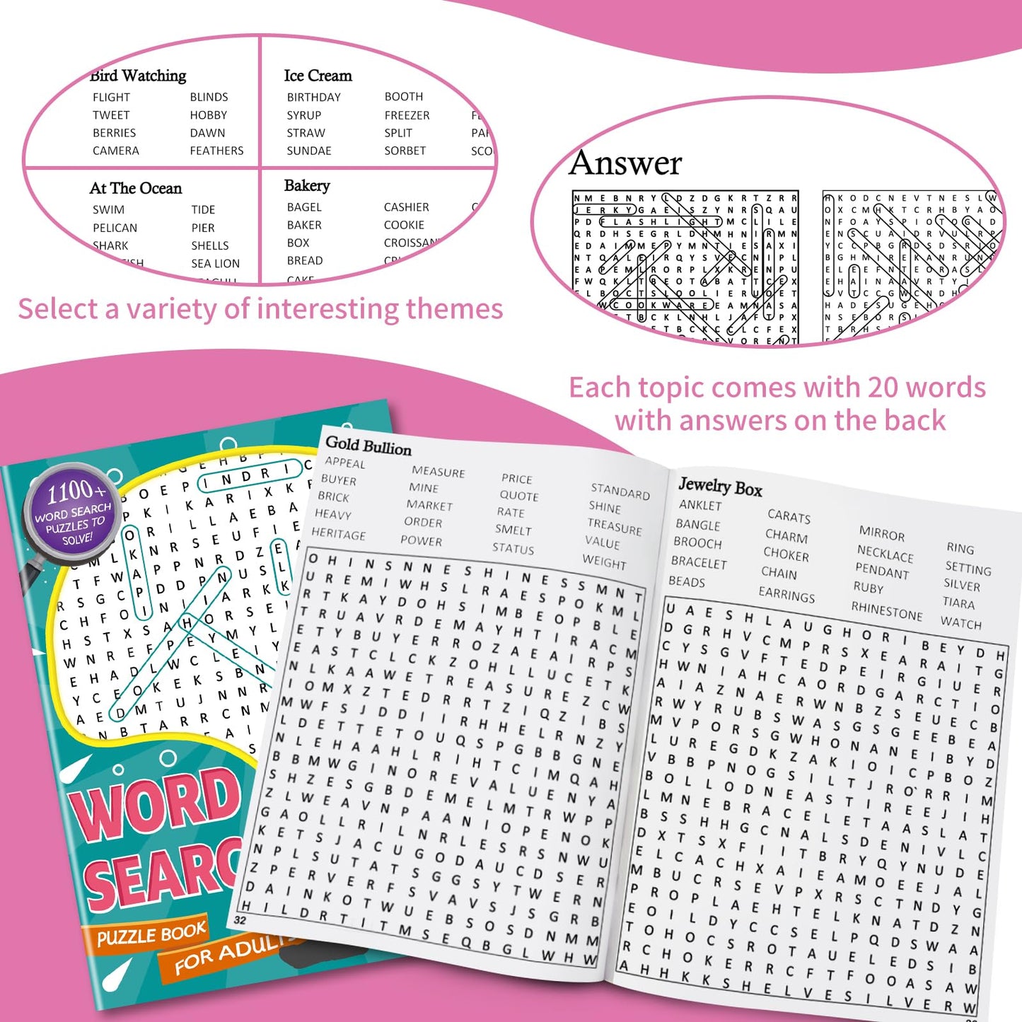 Kalysky Large Print 6000+ Words Word Search Puzzle Books, Set of 6 Full Size, Brain Games, Activity Book for Adults, Teens and Seniors