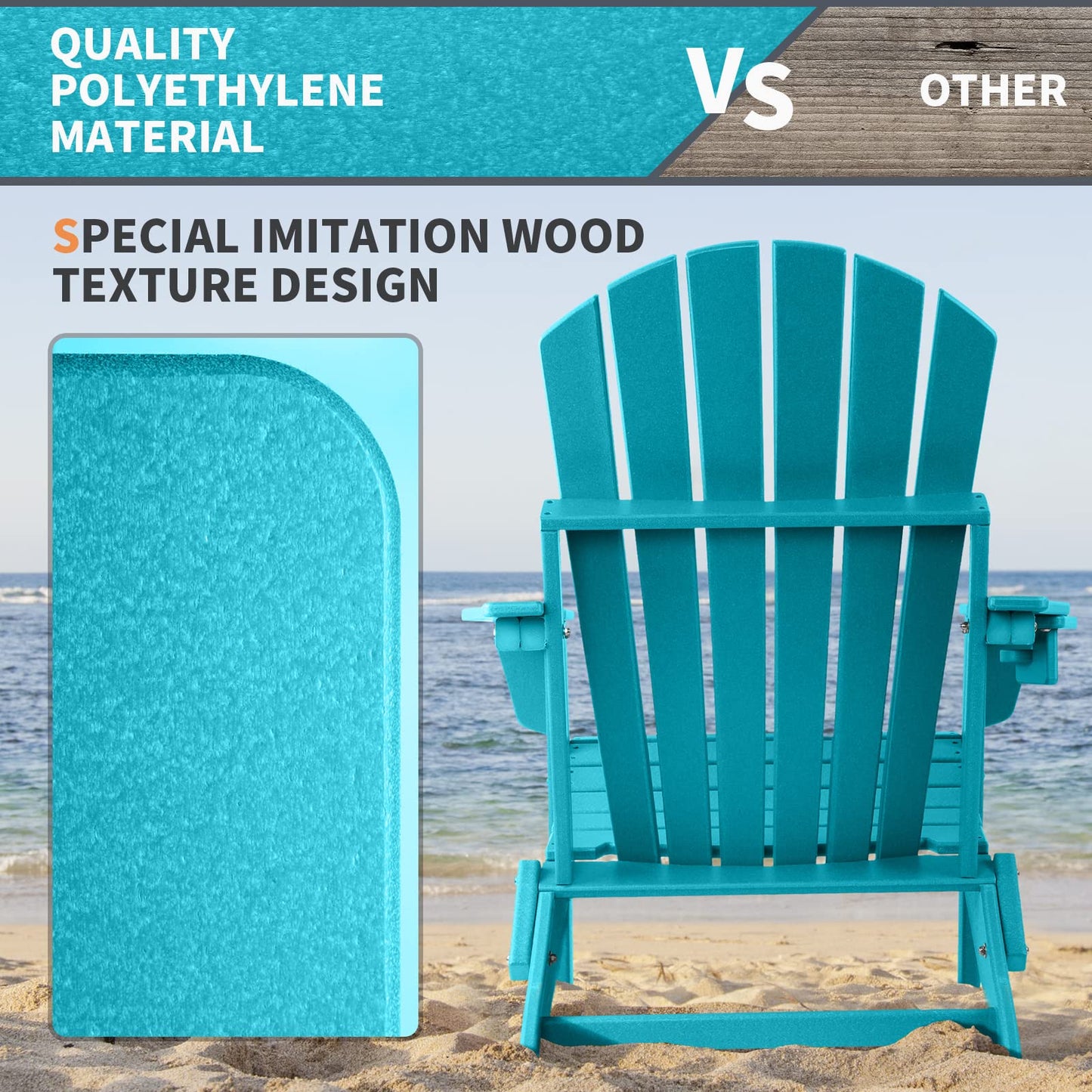 FUNBERRY Folding Adirondack Chair Set of 2, All Weather HDPE Fire Pit Chairs with Cup Holder for Outdoor