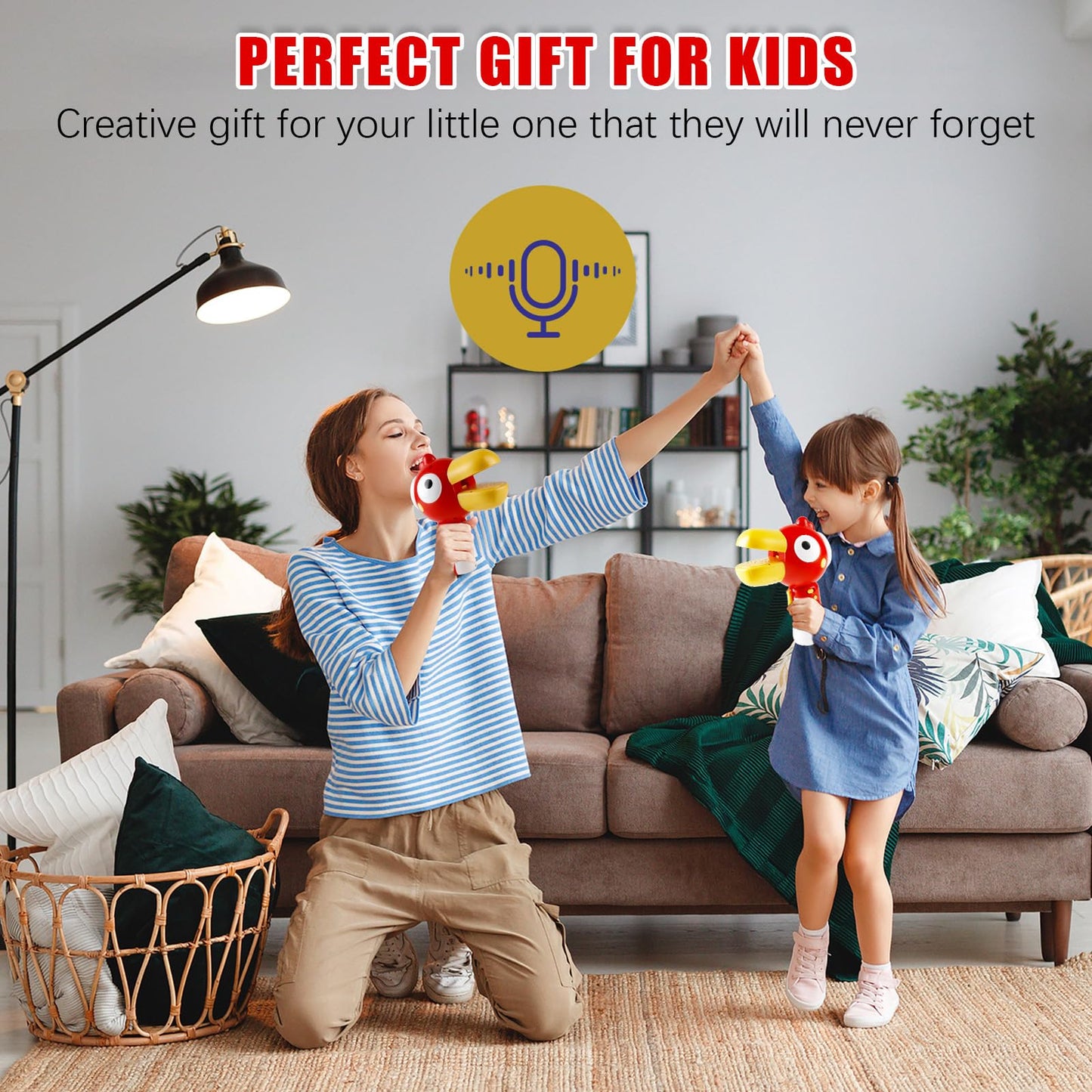 3-IN-1 Voice Changer for Kids, Cartoon Bird Voice Changing Device for Boys & Girls Voice Changer Toy with 3 Different Voice Effects - Megaphone Bullhorn | Recorder | Voice Changer for Pranks (Red)