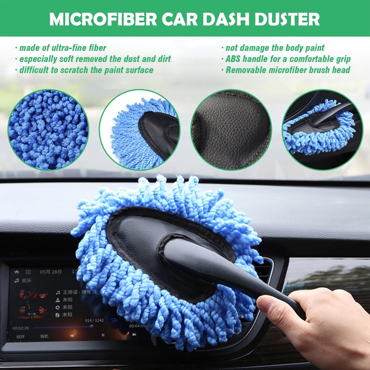 Yauhar 10Pcs Car Detailing Cleaning Tools Kit Contains Tire Dressing Sponge Brush, All Purpose Drill Brush Set Attachment and Microfiber Car Dash Duster Brush for Auto Care