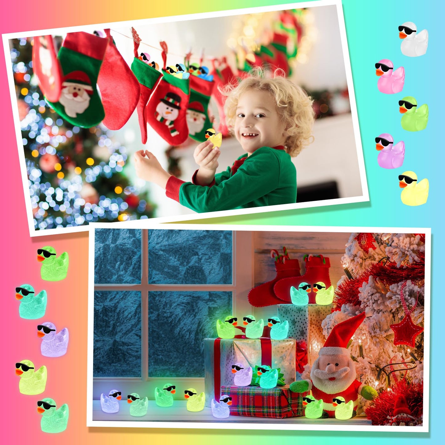 Liliful 150 Pcs Luminous Mini Resin Ducks Bulk Glow in The Dark Tiny Ducks with Sunglasses Miniature Figures Fairies Mini Garden Landscape Aquarium Dollhouse Ornament for DIY Crafts Decor(150 Pcs)