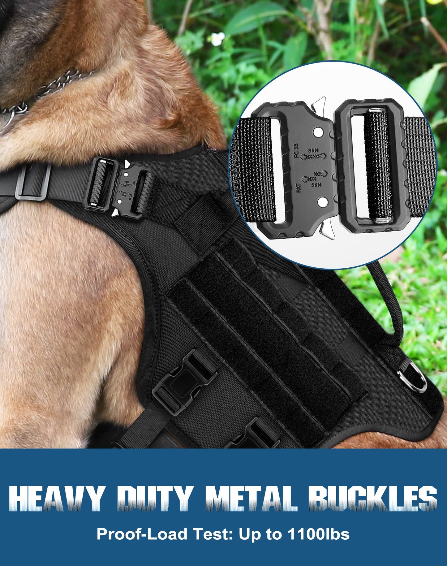 Tactical Dog Harness - PETNANNY Dog Harness Service Dog Vest for Large Breed Dog, Hook and Loop Panel for Service Dog Patchs, Work Dog MOLLE Vest with Handle for Walking Hiking Training(Black,L)