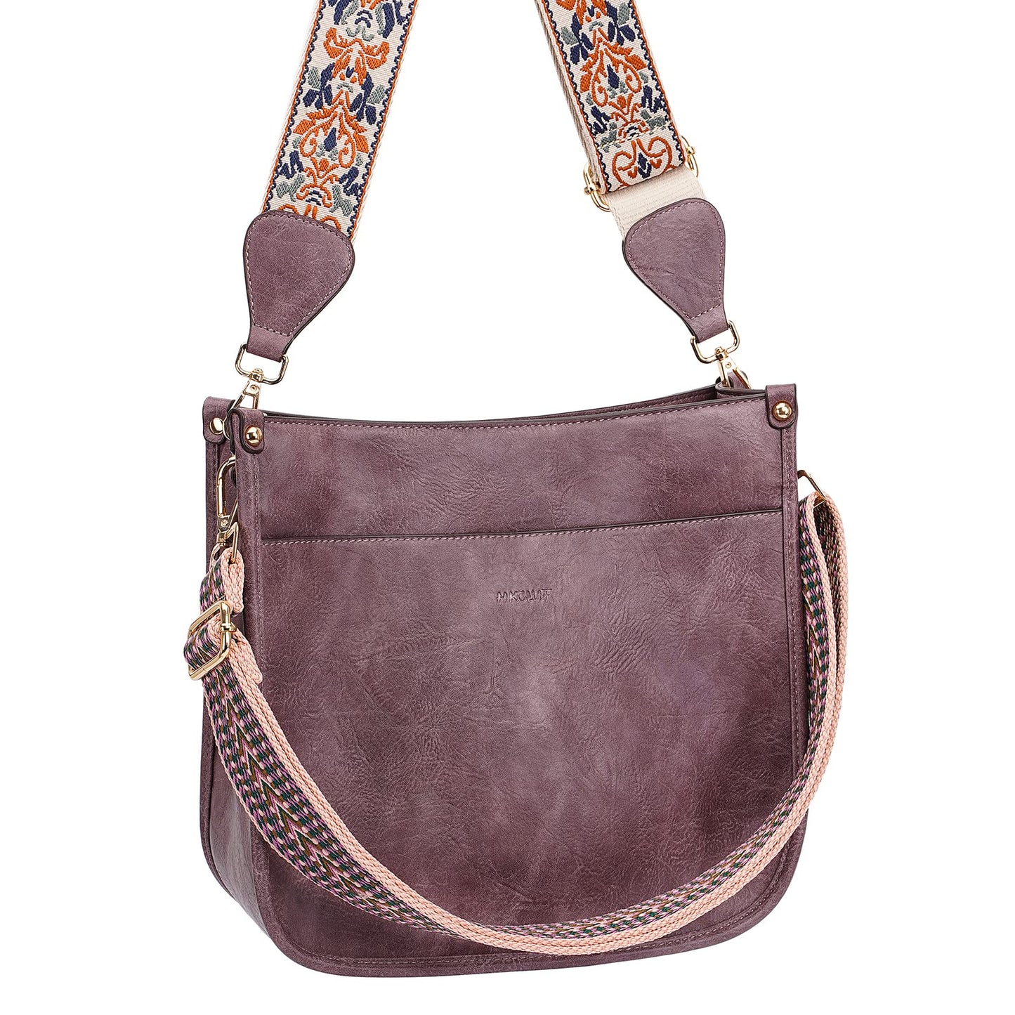 HKCLUF Crossbody Bags for Women Trendy Vegan Leather Hobo Handbags With 2pcs Adjustable Guitar Strap Crossbody Purse For Women(Purple)