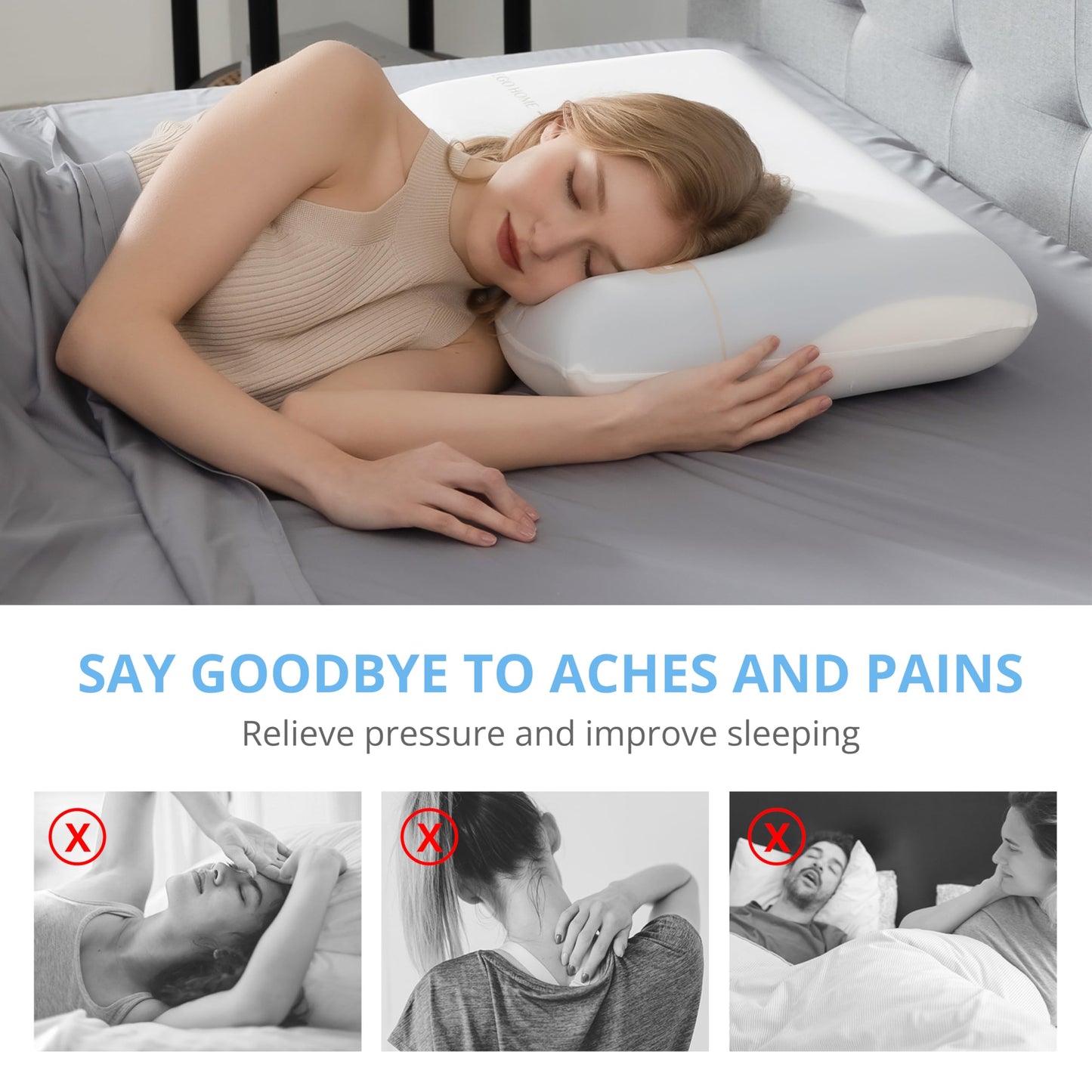 Memory Foam Pillows, Bed Pillow for Sleeping, Cooling Pillows for Neck and Shoulder Pain, Soft Pillow for Side Sleepers, Standard Pillow Cube, Back Neck Support Pillow for Bed (1 Pack, 4" H)