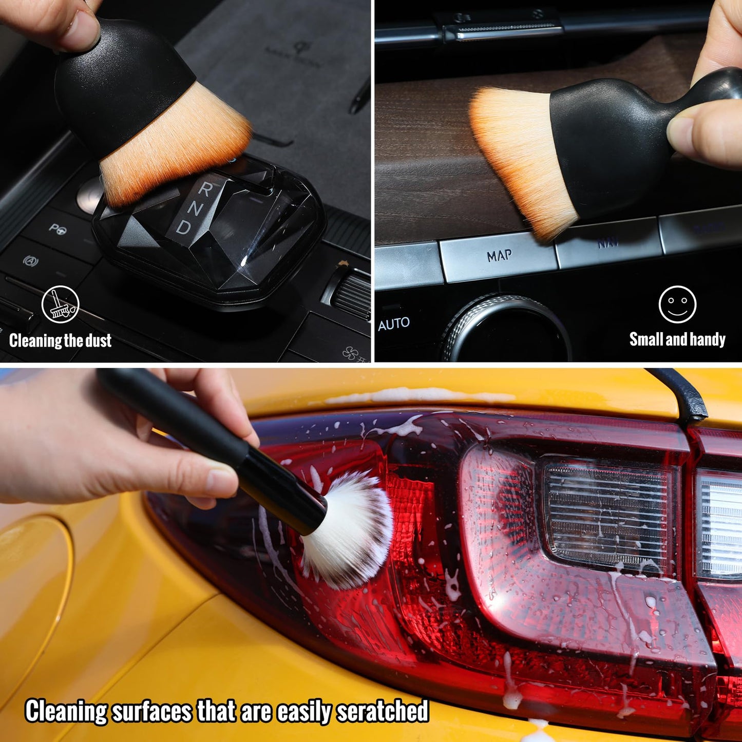 Birbenben 6PCS Car Detailing Brush Set, Ultra Soft Boars Hair Detail Brushes, Automotive Cleaning Brush Kit for Wheels, Air Vent, Leather Seats, Vehicles Auto Exterior Interior Detailing Brushes Tool
