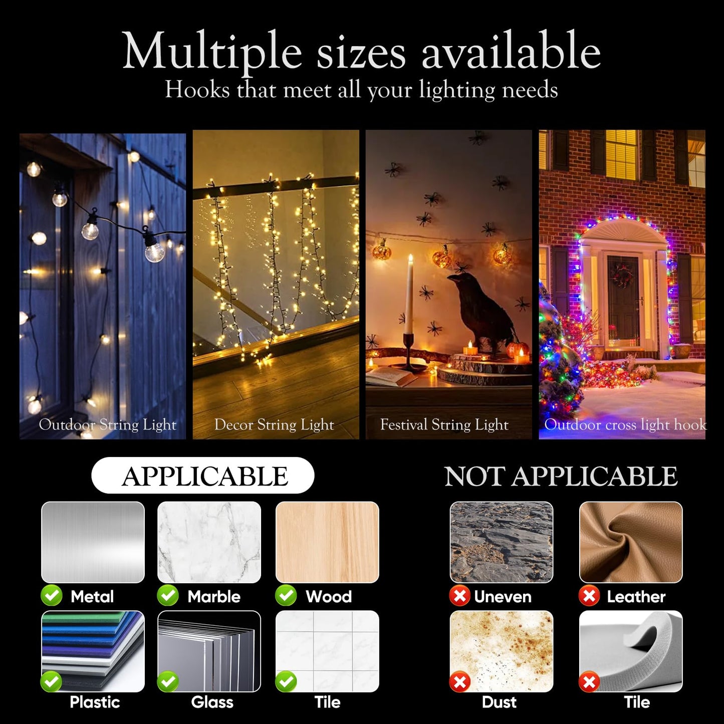 80Pcs Hooks for Outdoor String Lights Clips: Heavy Duty Cable Clips with Waterproof Adhesive Strips for Hanging Christmas Light - Outside UV-Resistant Clear Sticky Cord Holders Rope Organizer