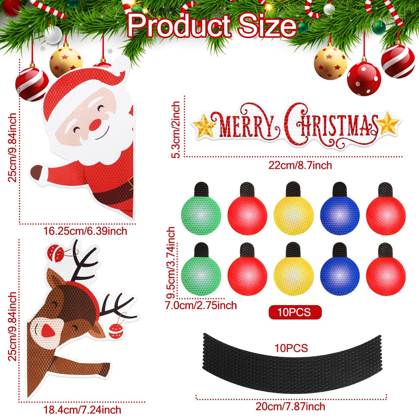 23Pcs Christmas Reflective Car Refrigerator Decorations, Bulb Light Shaped Magnets Set Elk Magnetic Xmas Lights Santa Claus Stickers for Cars or Any Metal Surface Magnet Accessories for Xmas Holiday