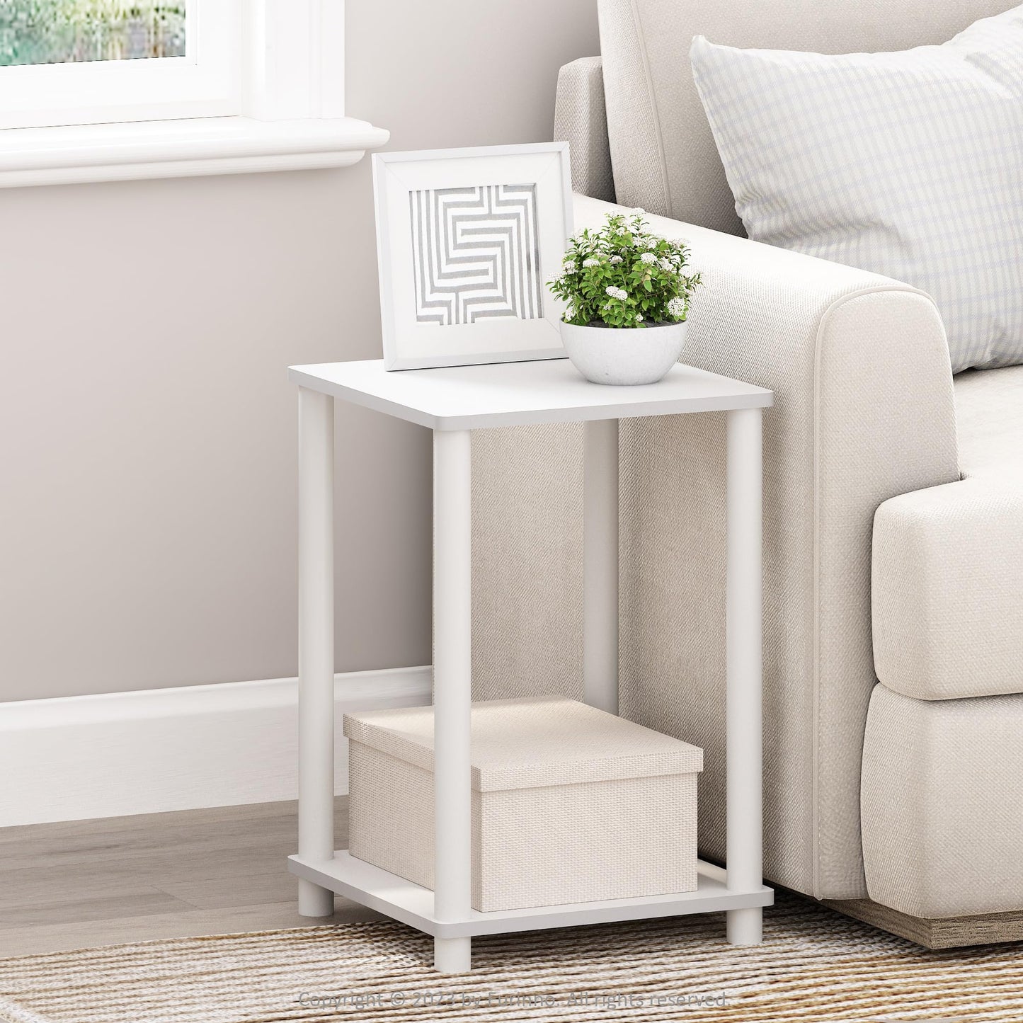 Furinno Turn-N-Tube Haydn End Table, White/White