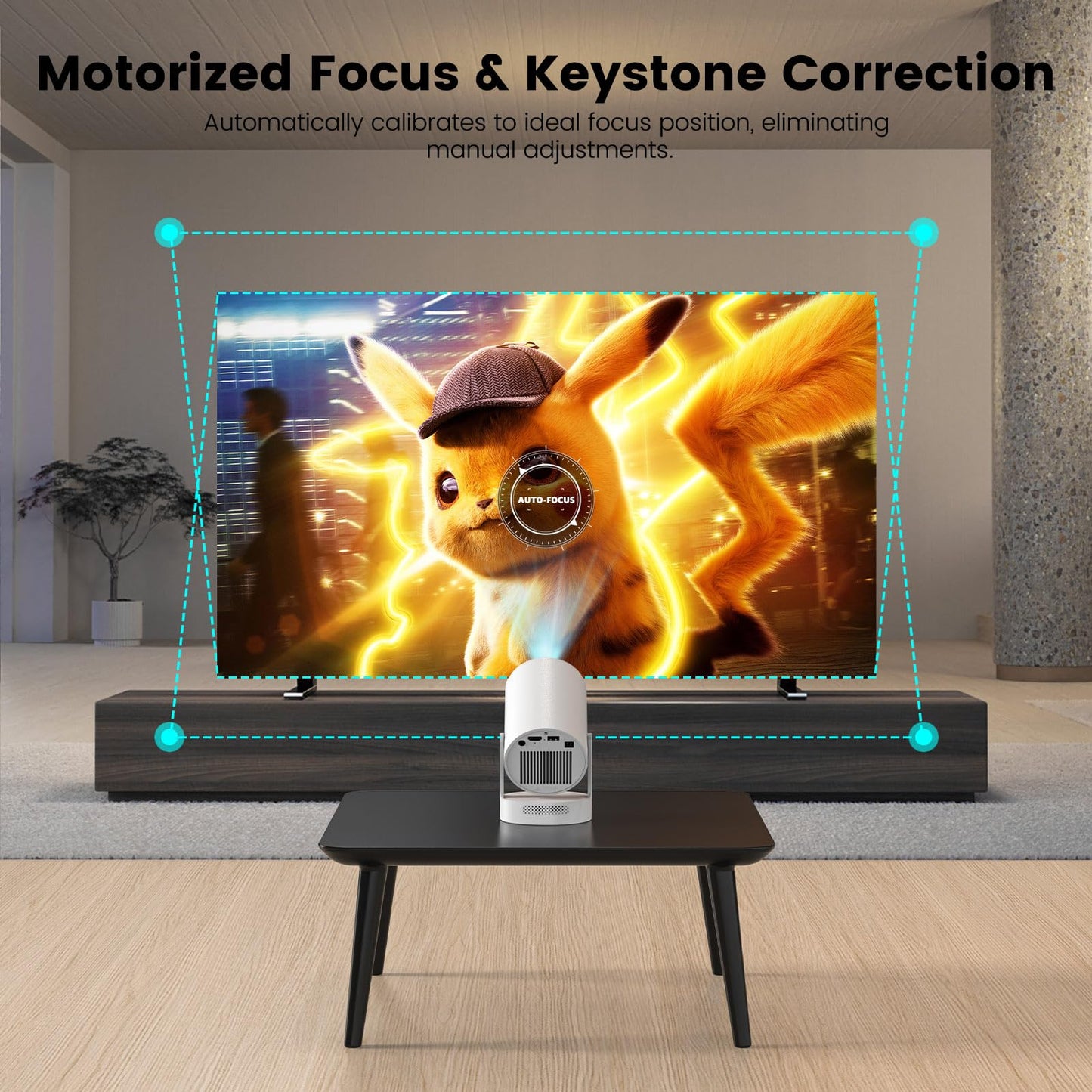 【Electric Focus】Mini Portable Projector with 4K Support, Bluetooth 5.4 WIFI6, 5watt Sound Base Speaker, 260 ANSI, Android 11, 210° Rotation , Auto Keystone Correction Video Projector HY300 Ultra