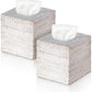 Kigley 2 Pcs Square Rattan Tissue Box Cover Boho Wicker Tissue Cube Box Cover 5.5'' x 5.5'' x 5.5'' Decorative Natural Wicker Hand Woven Napkin Box Holder Bathroom Office Car Accessories (Wood)