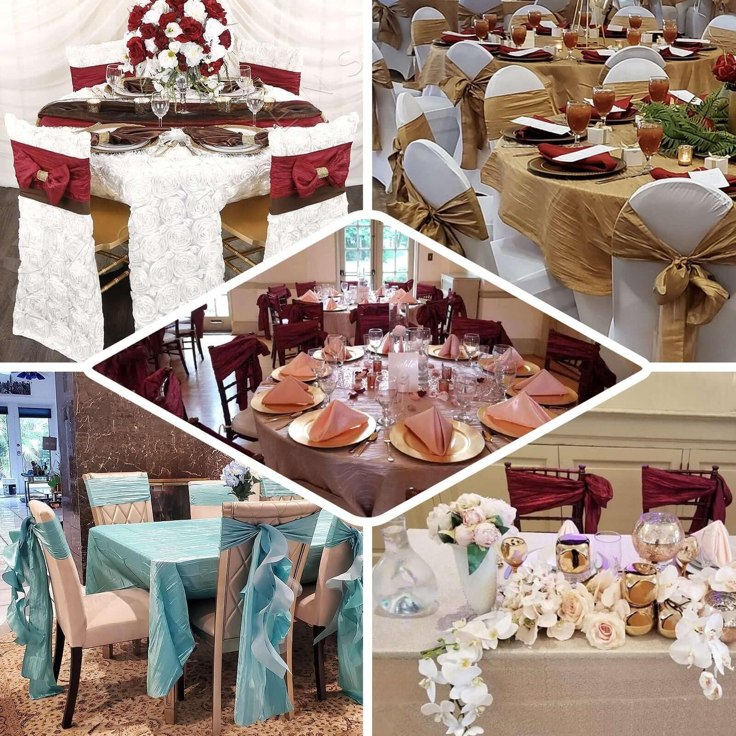 Efavormart 5 Pack | 6"x106" Accordion Crinkle Taffeta Chair Sashes - Sage Green