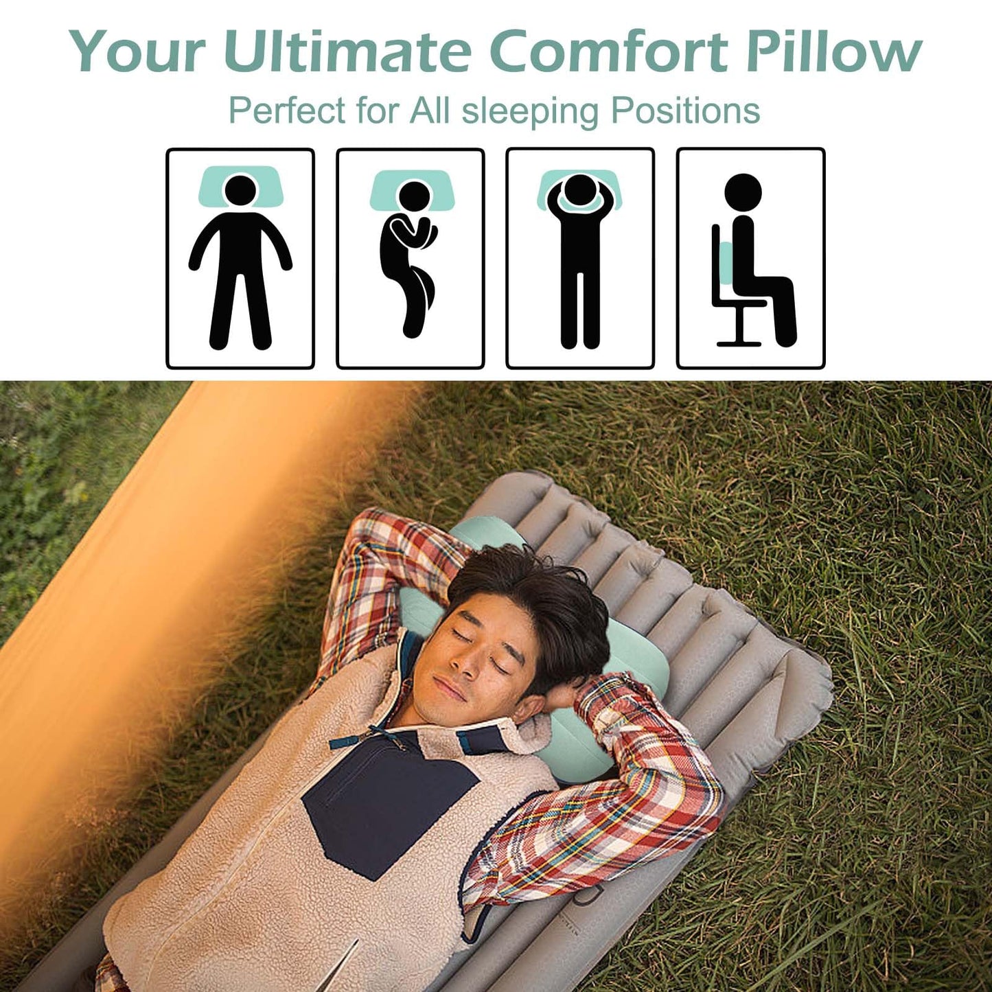 Cozeoa Inflatable Pillow, Portable Inflatable Neck Pillow, Ergonomic Inflating Pillows for Neck & Lumbar Support, Travel Air Pillows for Camping, Office, Hiking, Backpacking, Home