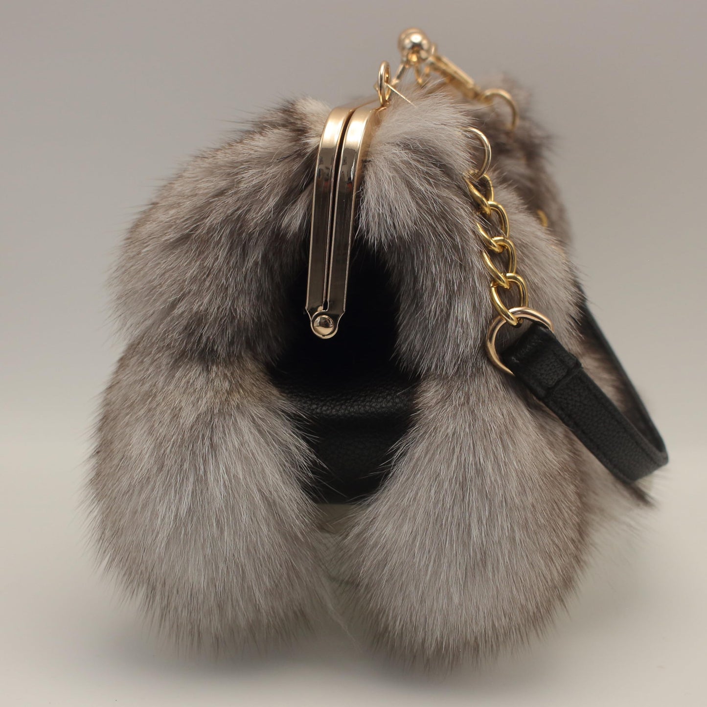 Luxurious Fashion Natural Fox Fur with Hair Handbag for Women and Ladies (White, Small) (Gray)