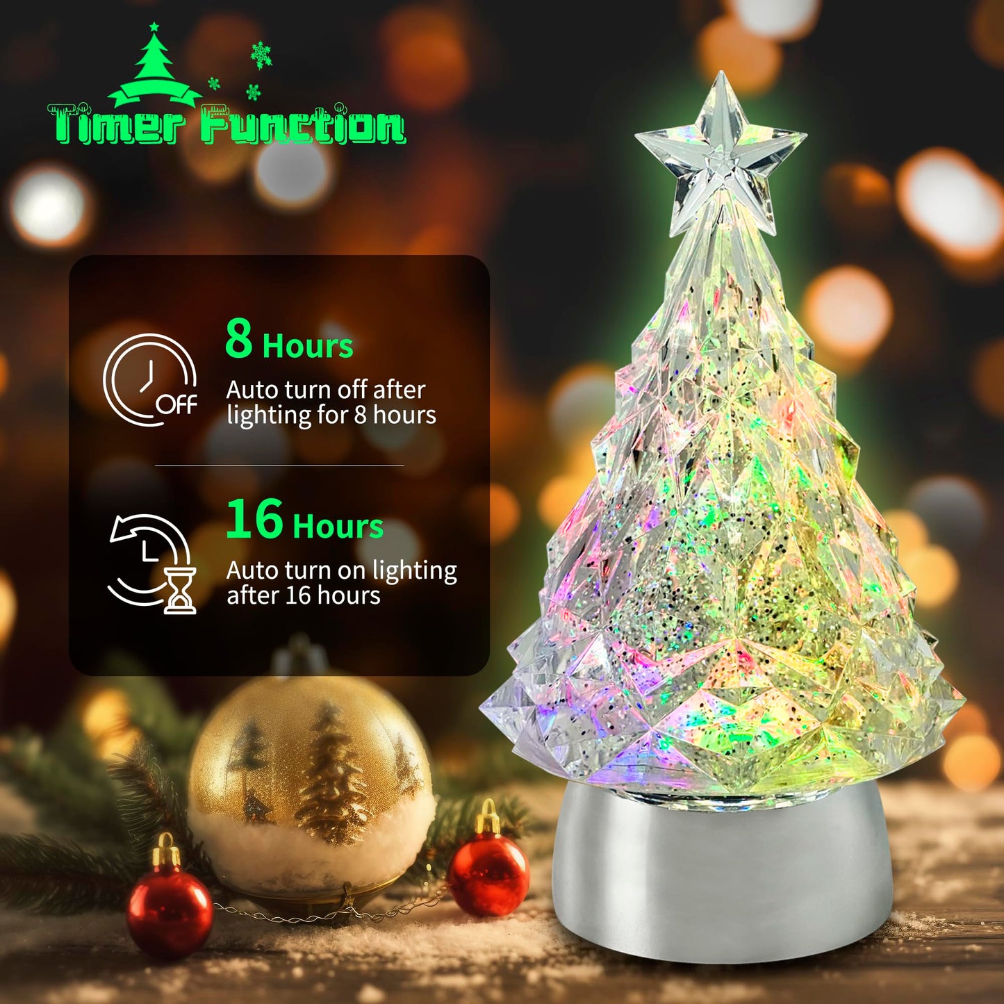 TECH ORANGE Christmas Snow Globe Lantern with Operated Water Glitters Lighted Snow Globe Lantern (Color-Changing Christmas Tree)