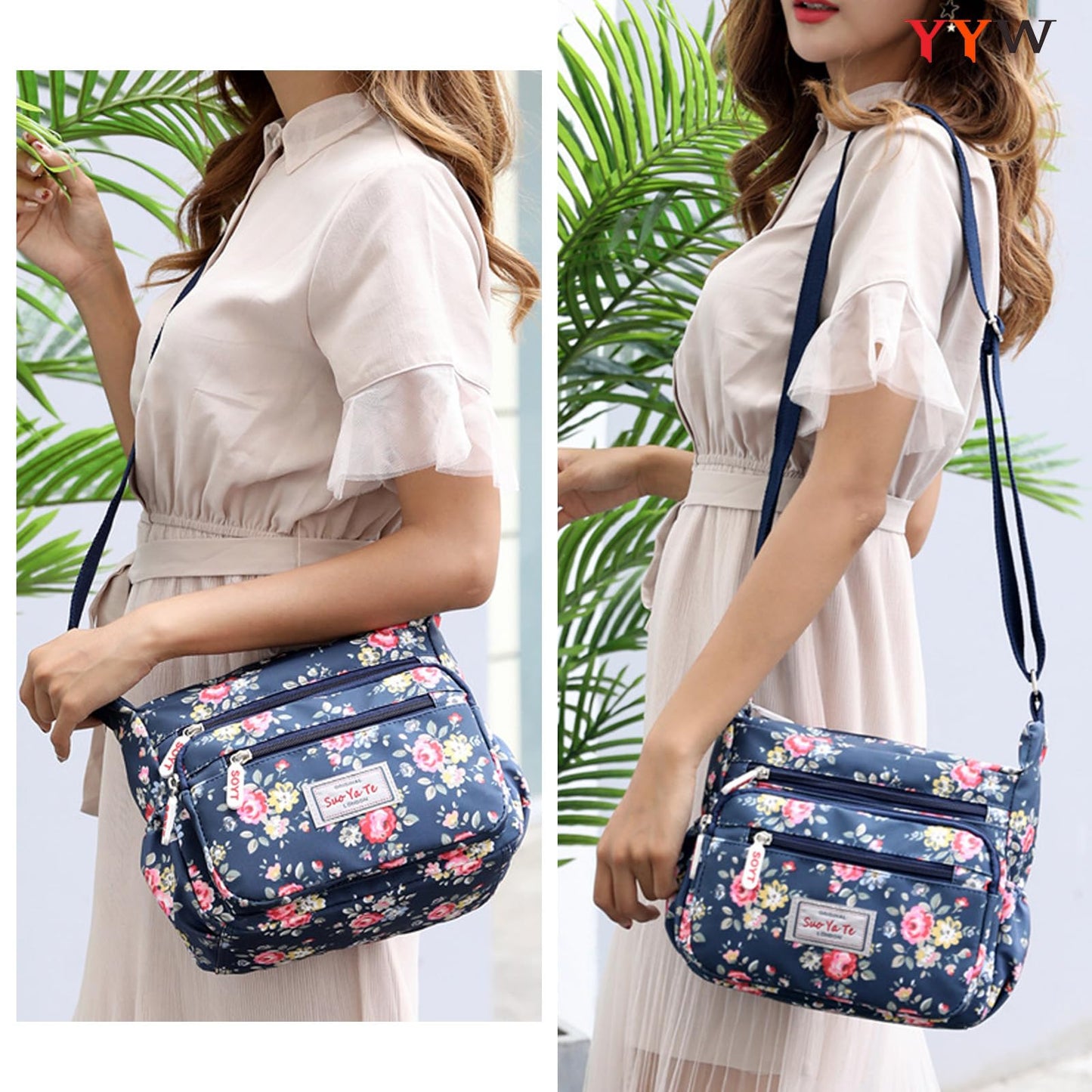 Crossbody Bag for Women Canvas Messenger Bag Waterproof Lightweight Shoulder Handbags with Multi Pocket Adjustable Strap for Daily Use Work Travel (Beige)