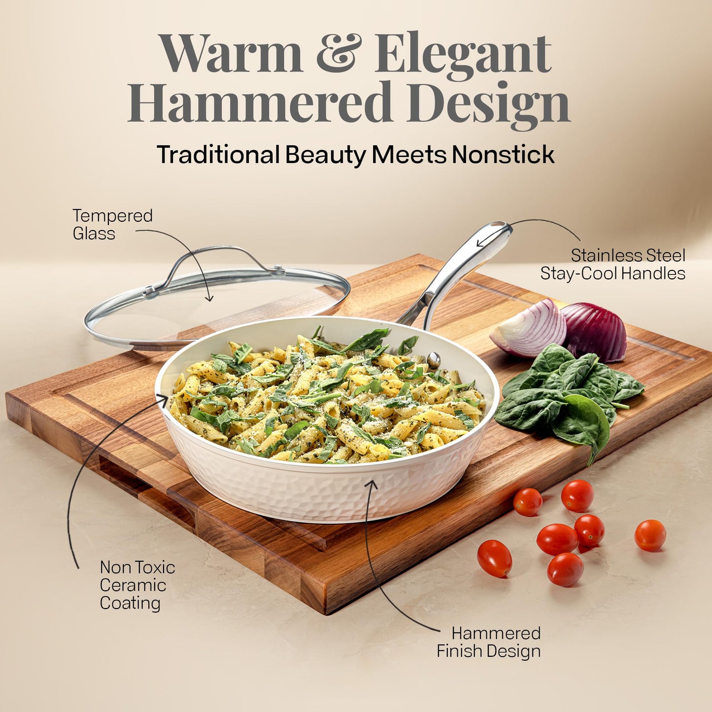 Gotham Steel Hammered 15 Pc Ceramic Cookware Set Nonstick, Deep Pots and Pans Set Non Stick with Induction Cookware, Cooking Utensils & Steamer, Non Toxic PFOA PFOS Free, Oven & Dishwasher Safe