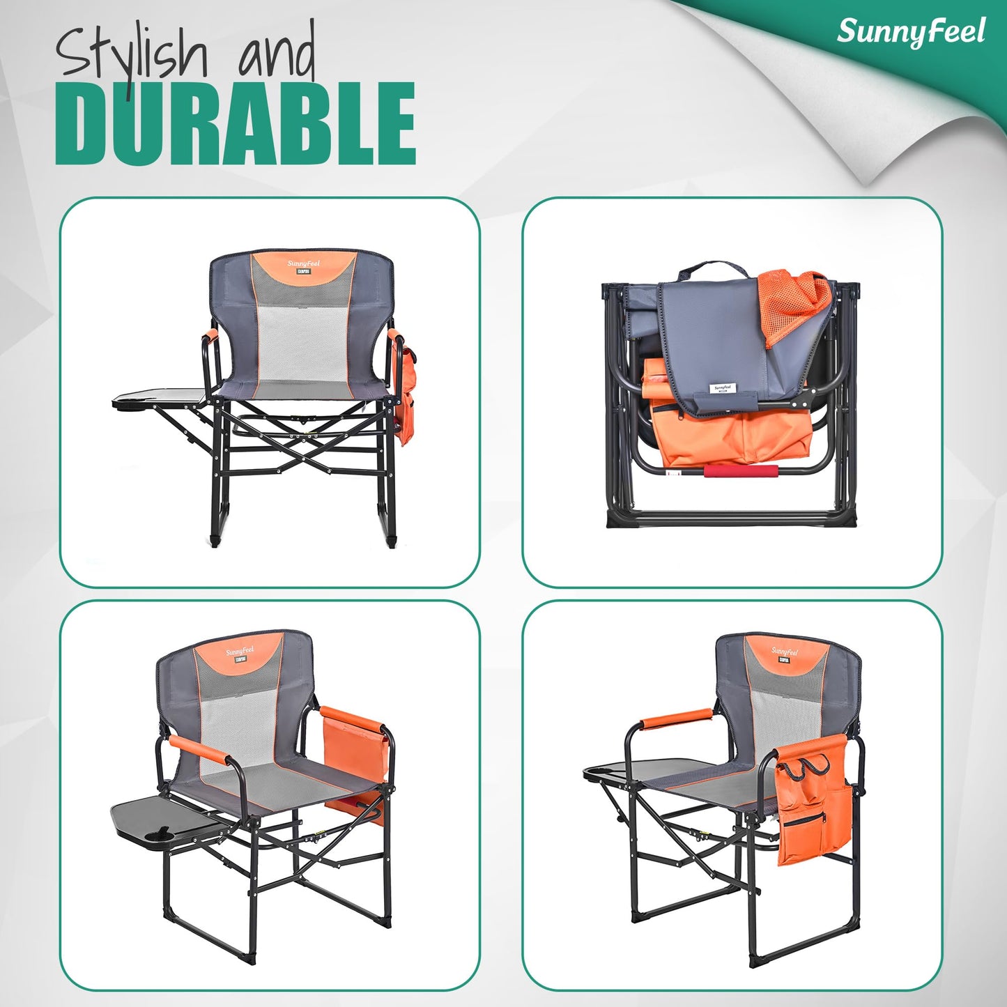 SUNNYFEEL Oversized Camping Directors Chair 2 Pack, Portable Folding Lawn Chairs for Adults Heavy Duty with Side Table,Pocket for Beach, Fishing,Picnic,Concert Outdoor, Foldable Camp Chairs