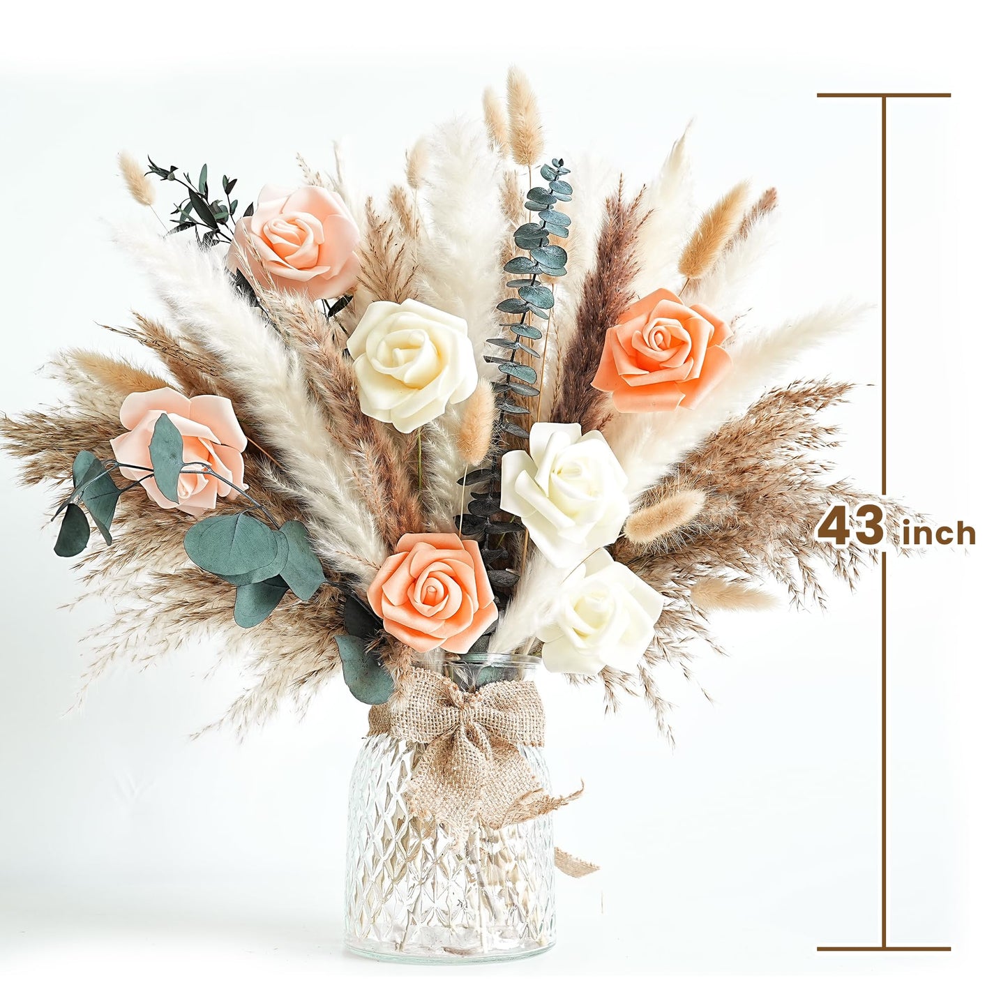 Dried Flower Bouquet | Pampas Grass Decor | Floral Arrangements for Home & Wedding | Boho, Rustic, and Modern Decorations (Without vase)