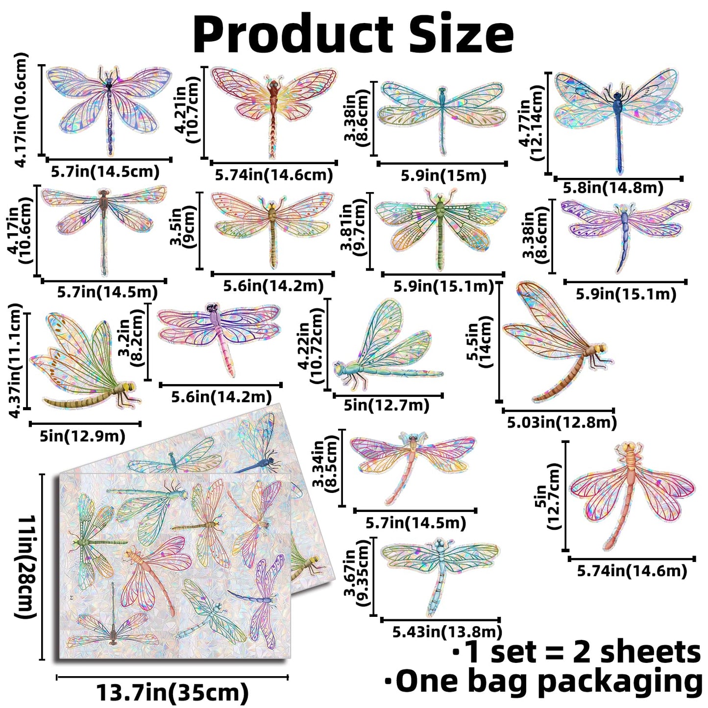 Suplanet Dragonfly Window Clings for Glass Windows, Bird Anti Collision Window Stickers for Birds, Window Decals to Prevent Bird Strikes, Non Adhesive Window Prism, Sun Catchers Indoor Window