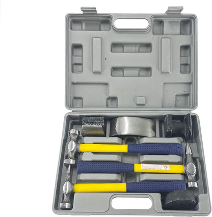 TEXALAN(R) 7 PC Auto Body Fender Repair Tool Hammer & Dolly Set Dent Bender Fiberglass handle plastic case USA Free Shipping