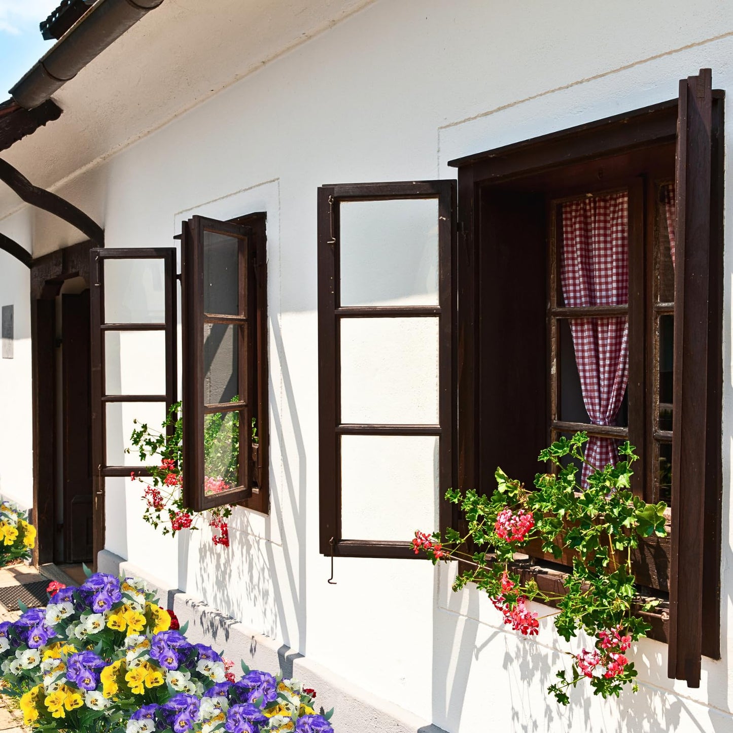 ASTRYAS 12 Bundles Artificial Flowers for Outdoor Fake Pansies Small Wild Flowers Faux Pansy Plastic Flowers for Home Garden Flower Beds Outdoor Plants (White/Purple/Yellow)