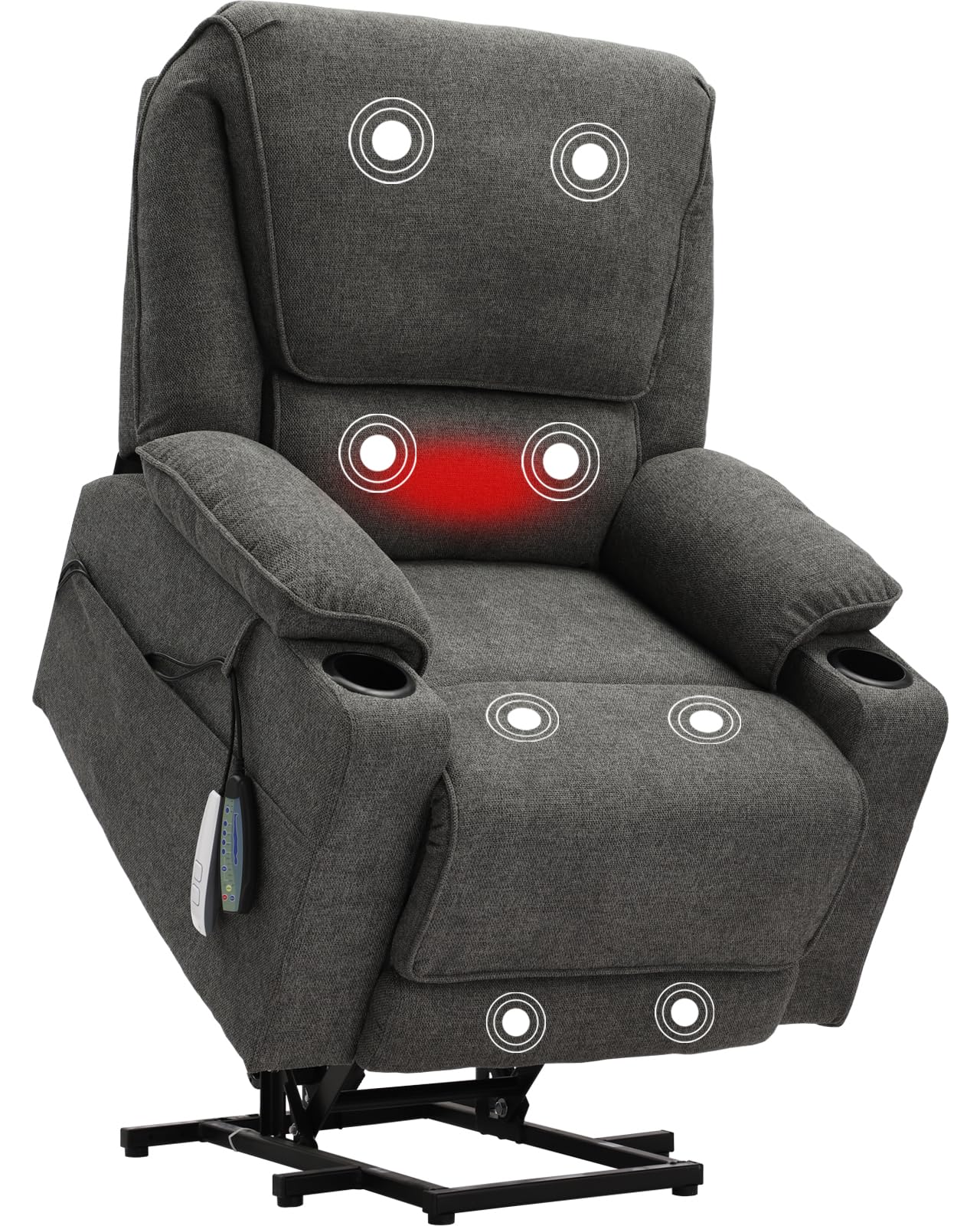 KIGOTY Power Lift Recliner Chair with Massage and Heat for Elderly, Recliner Chairs for Adults, Recliner Massage Chair with Remote Controls,Cup Holders, USB Port (Dark Grey, 33" Wide)