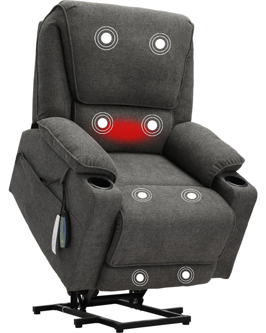 KIGOTY Power Lift Recliner Chair with Massage and Heat for Elderly, Recliner Chairs for Adults, Recliner Massage Chair with Remote Controls,Cup Holders, USB Port (Dark Grey, 33" Wide)