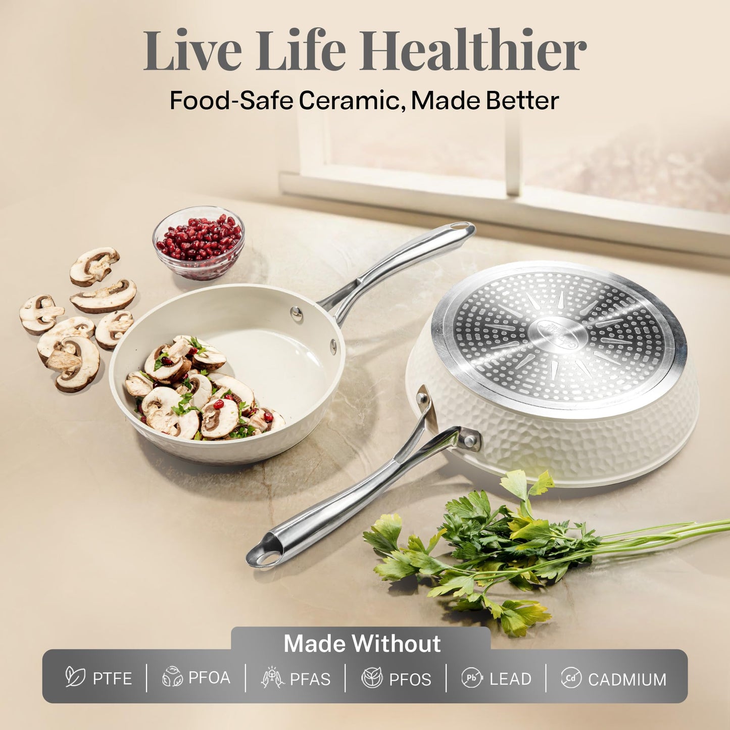 Gotham Steel Hammered 15 Pc Ceramic Cookware Set Nonstick, Deep Pots and Pans Set Non Stick with Induction Cookware, Cooking Utensils & Steamer, Non Toxic PFOA PFOS Free, Oven & Dishwasher Safe