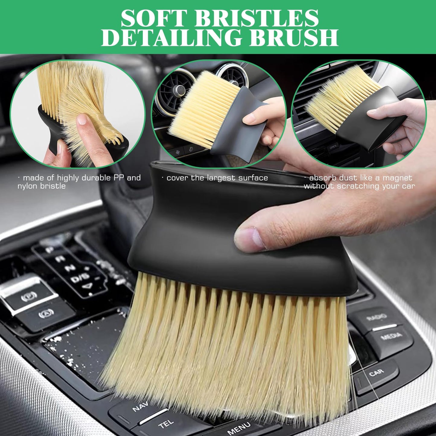 Yauhar 14Pcs Car Interior & Exterior Dusting Brush Set Contains Soft Cleaning Brushes, Auto Boars Hair Detailing Brushes, Double Head Brush for Automotive Air Conditioning Vent Dashboard Screen