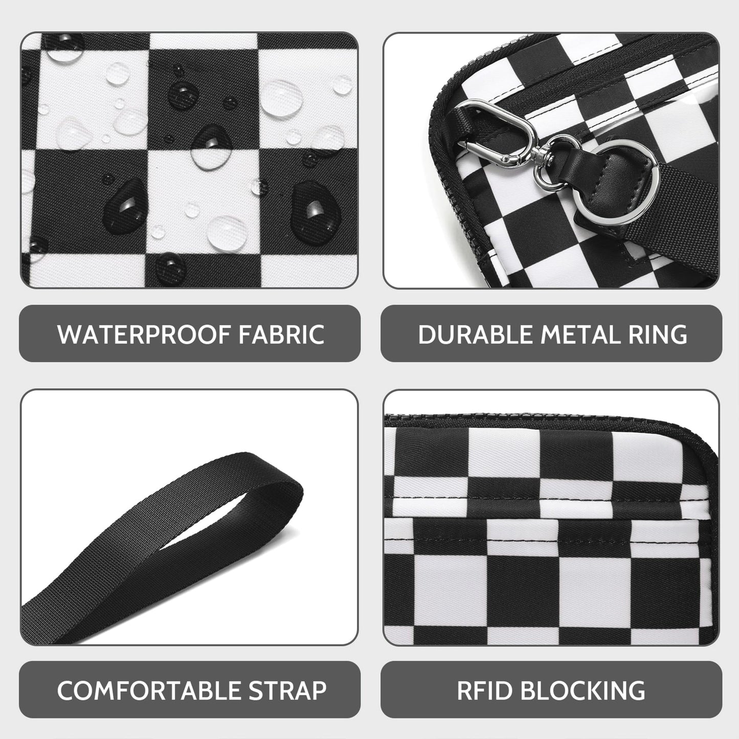 FODOKO Wristlet wallets for women Nylon Quilted Wallet with 4 Zippers,Travel Credit Card,Holder Cell Phone Organizer,coin purse (Black)