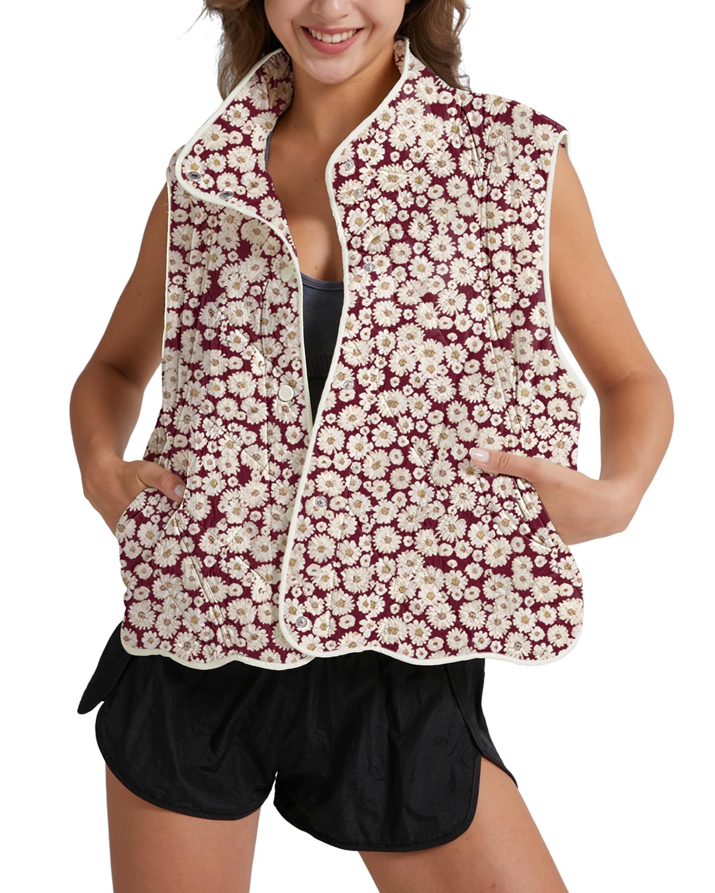 Gacaky Women's Puffer Vest Sleeveless Button Down Outerwear Warm Quilted Lightweight Down Winter Jackets Coats Maroon Combo Small