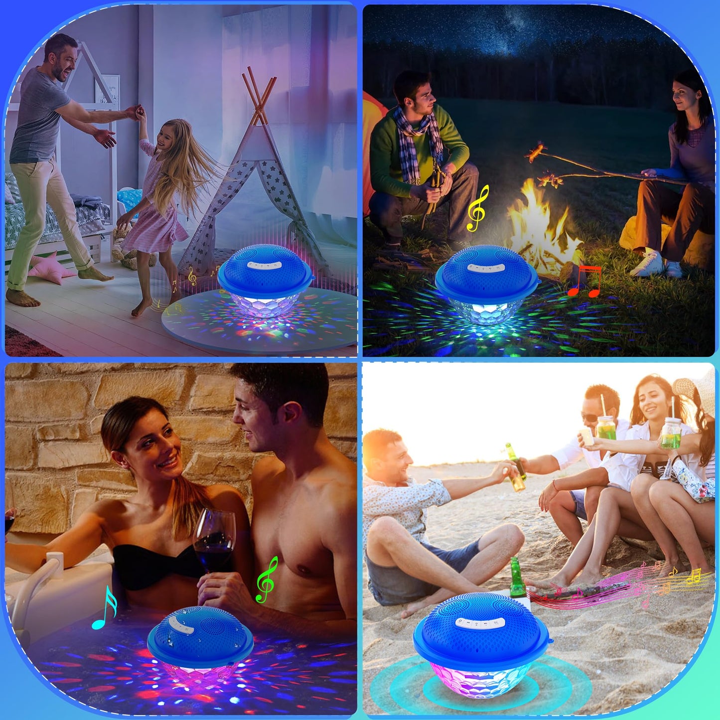 KingSom Bluetooth Pool Speaker,Floating Pools Speaker with Colorful Lights,Hot Tub Speakers IP68 Waterproof Poo l Speakers,16W Loud Stereo Sound Bluetooth Speake r,TWS Pairing Floating Speake r-Blue