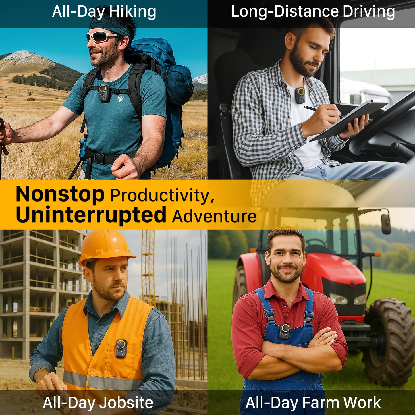 Wearable Bluetooth Speaker-UPGRADED Longer Battery Life-20 Hours All-Day Playtime Clip On Wireless Jobsite Portable Speaker Mini, with Built-in Mic, 120dB Loud and 800mAh Battery, Black