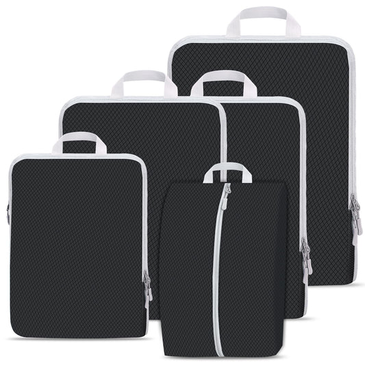 Compression Packing Cubes for Travel,Waterproof Packing Compression Cubes for Travel Packing Organizers,Luggage Cubes for Packing,Ultralight Expandable Packing Cubes Compression (Black 5 Pack)