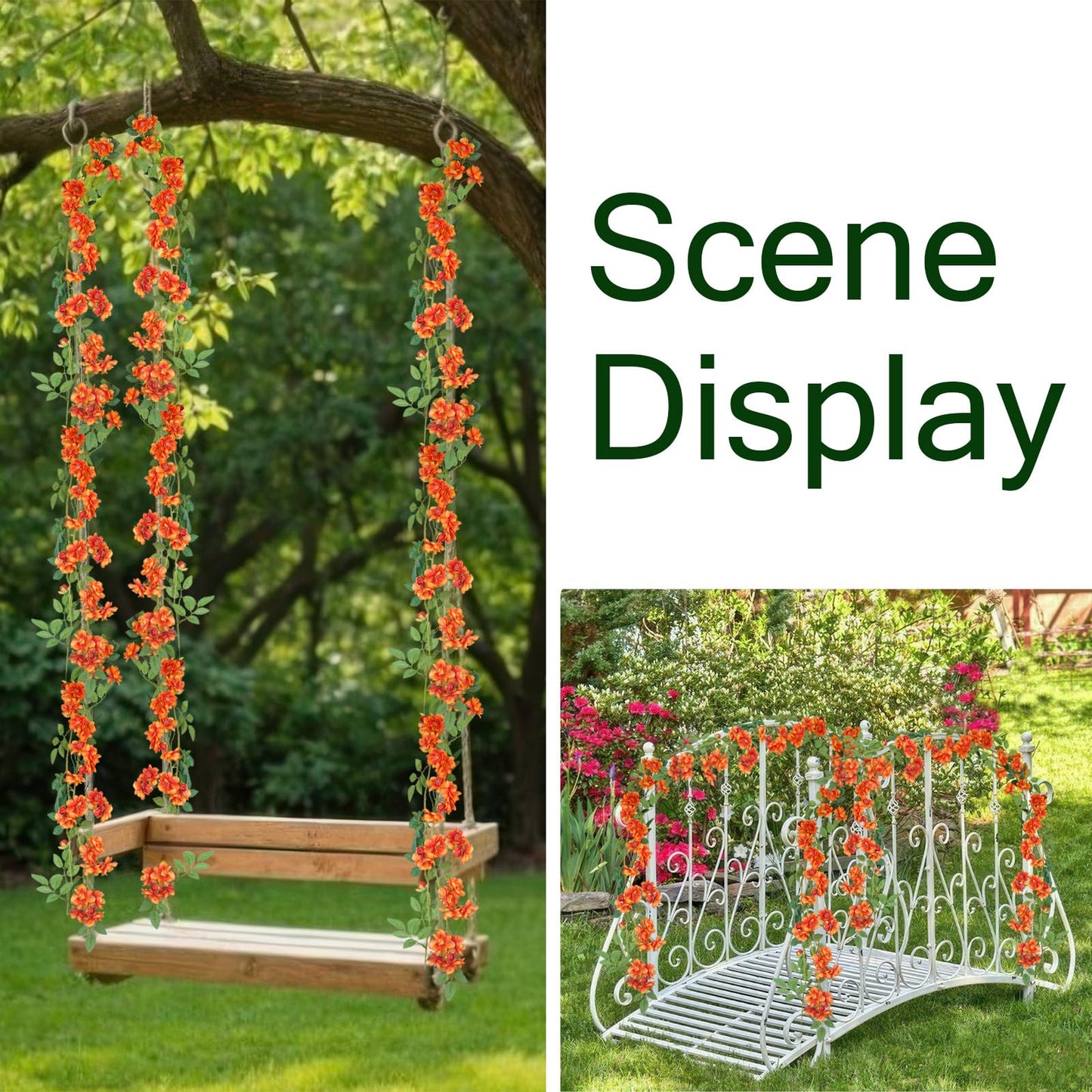 GhuaH 2 Pcs Artificial Flowers Garland for Outdoors Orange Faux Gardenia Garland 12Ft Silk Rose Hanging Vines Floral for Wedding Arch Party Wall Garden Ceremony Backdrop Fence Spring Decor