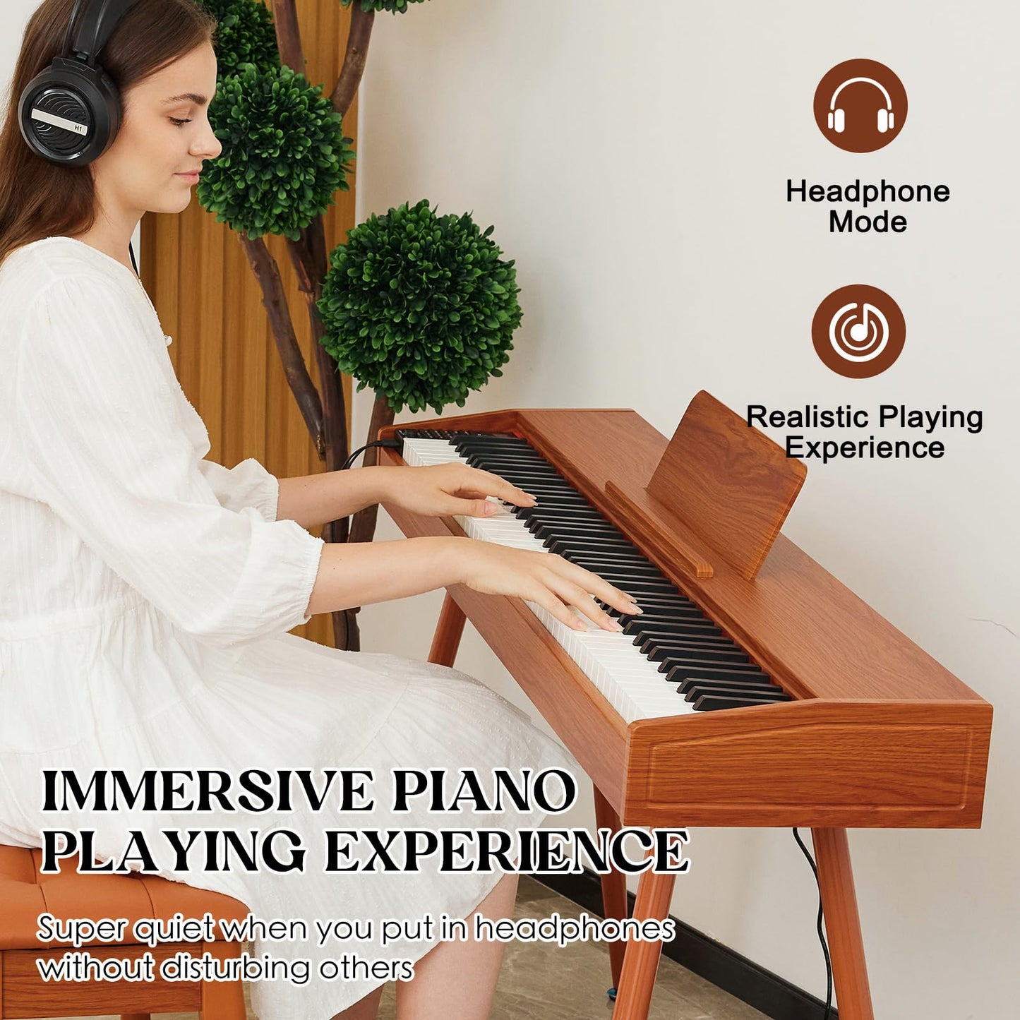 KUMENG digital Piano 88 Key Semi Weighted Keyboard,Full-size Electric Piano for Beginners,with Sheet Music Stand,Pedal,Power Adapter,Headphone Mode,USB-MIDI (KU-3506 Digital Piano with Stand)